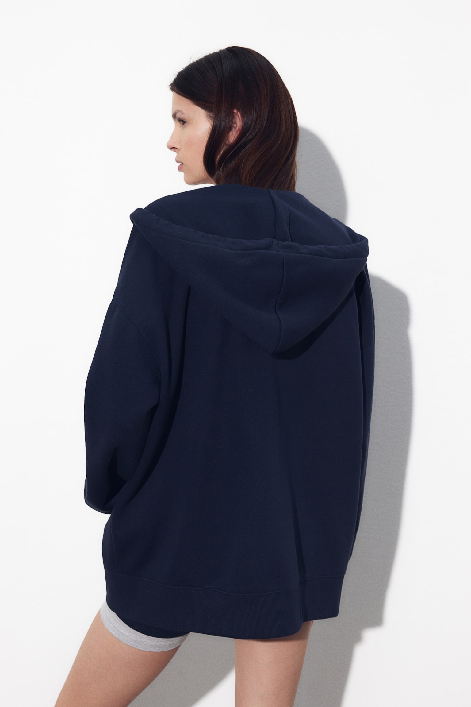 Oversized zip-through hoodie - Navy blue/Black/Dark brown/Light grey marl/Light greige/Light grey marl/Red - 4