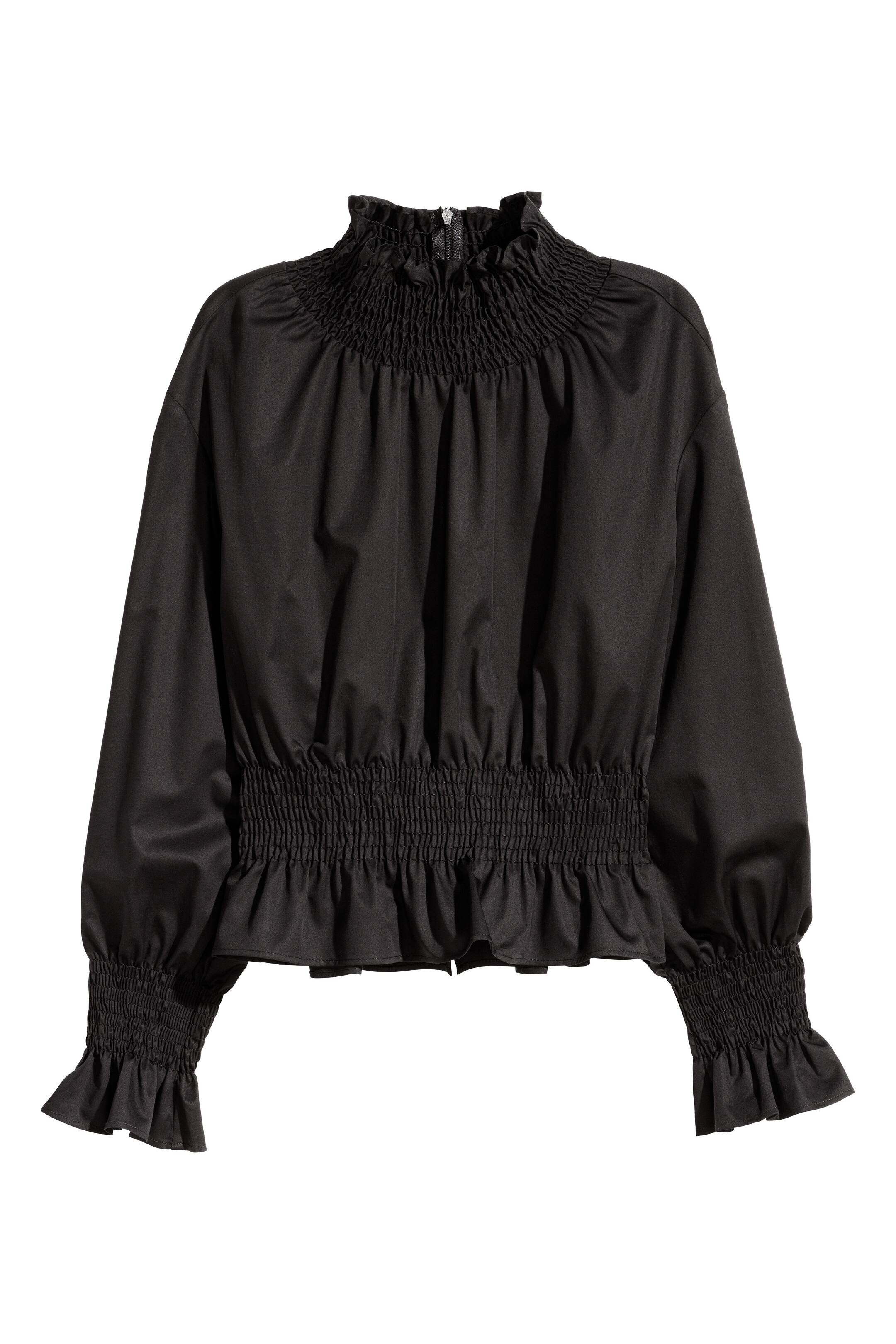 View larger image: Smocked pima cotton blouse - Black - Ladies | H&M GB 1