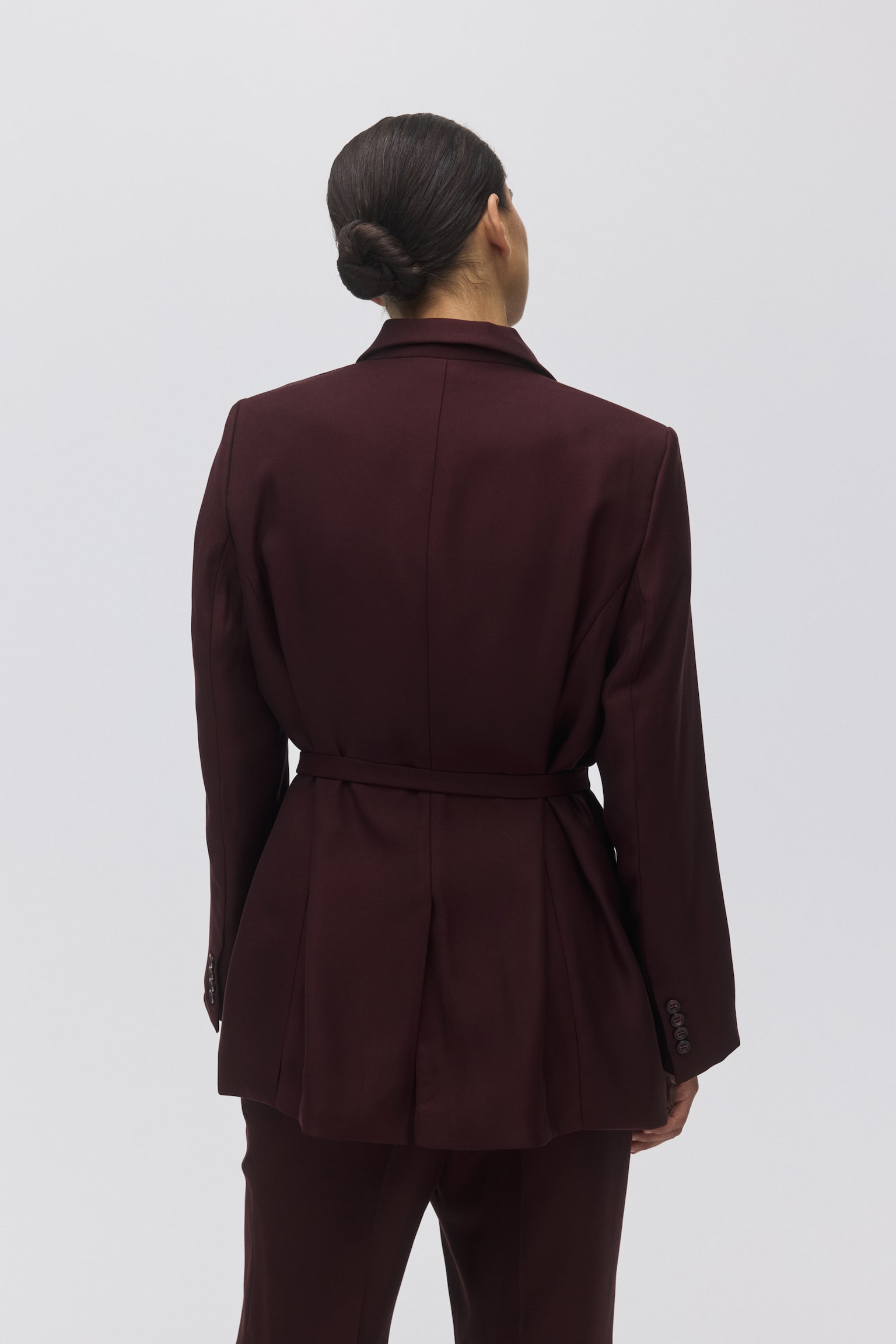 Tie-detail wrap blazer - Burgundy/Black - 5