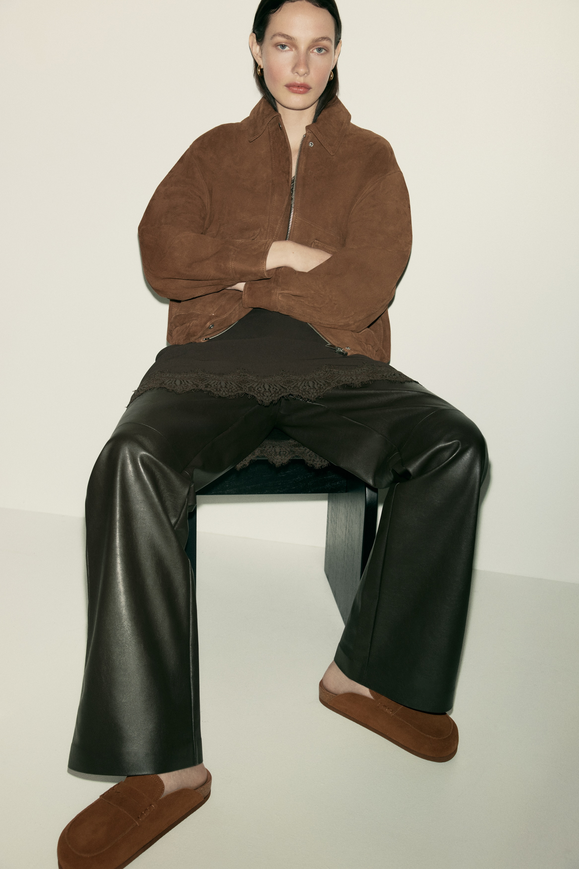 Mules mocassins en cuir - Marron/Blanc/imprimé peau de vache