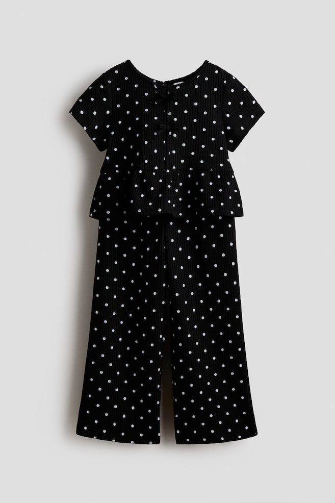 Ensemble 2 pièces en jersey texturé - Noir/pois - 1
