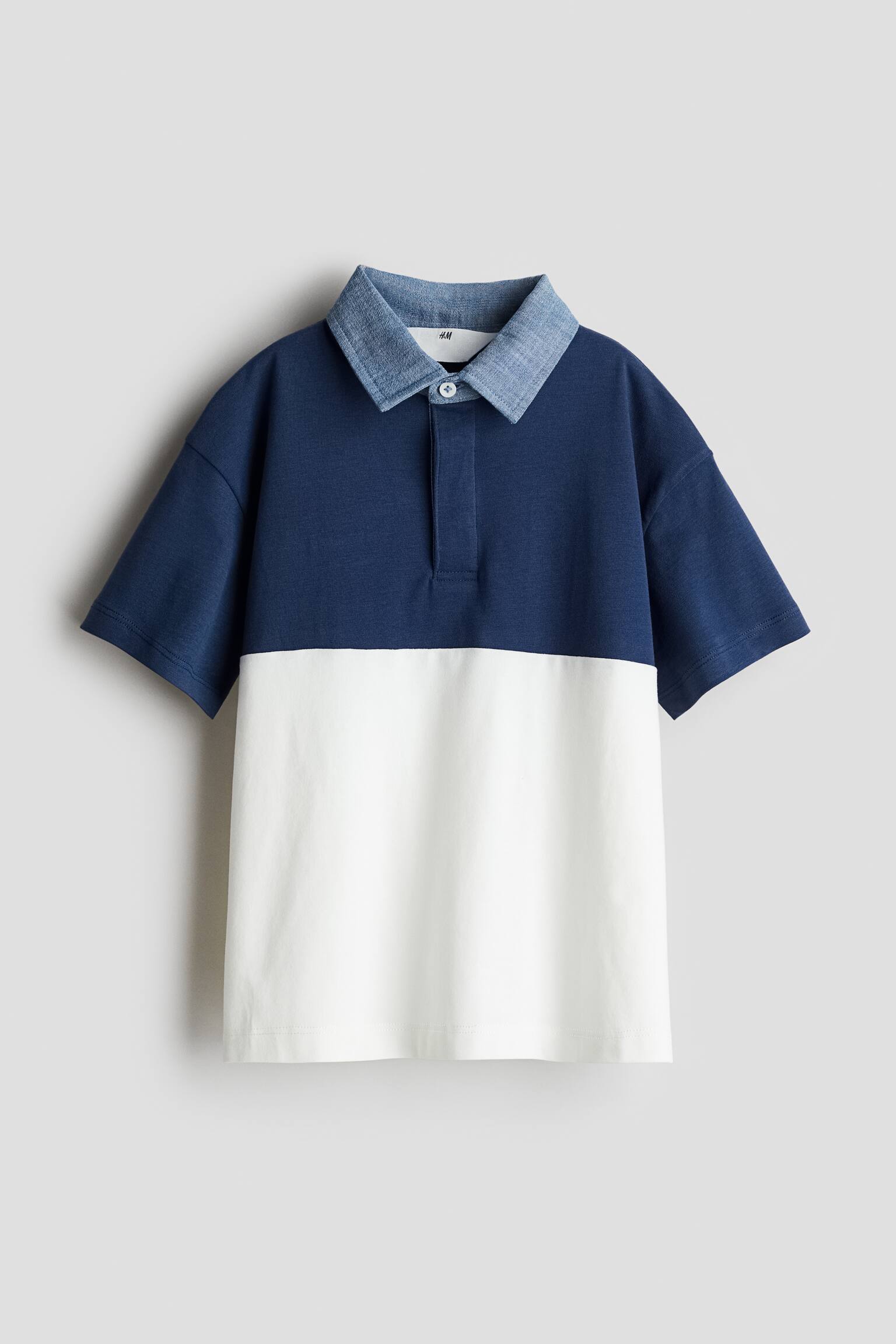 Cotton rugby shirt - Dark blue/Block-coloured - 1