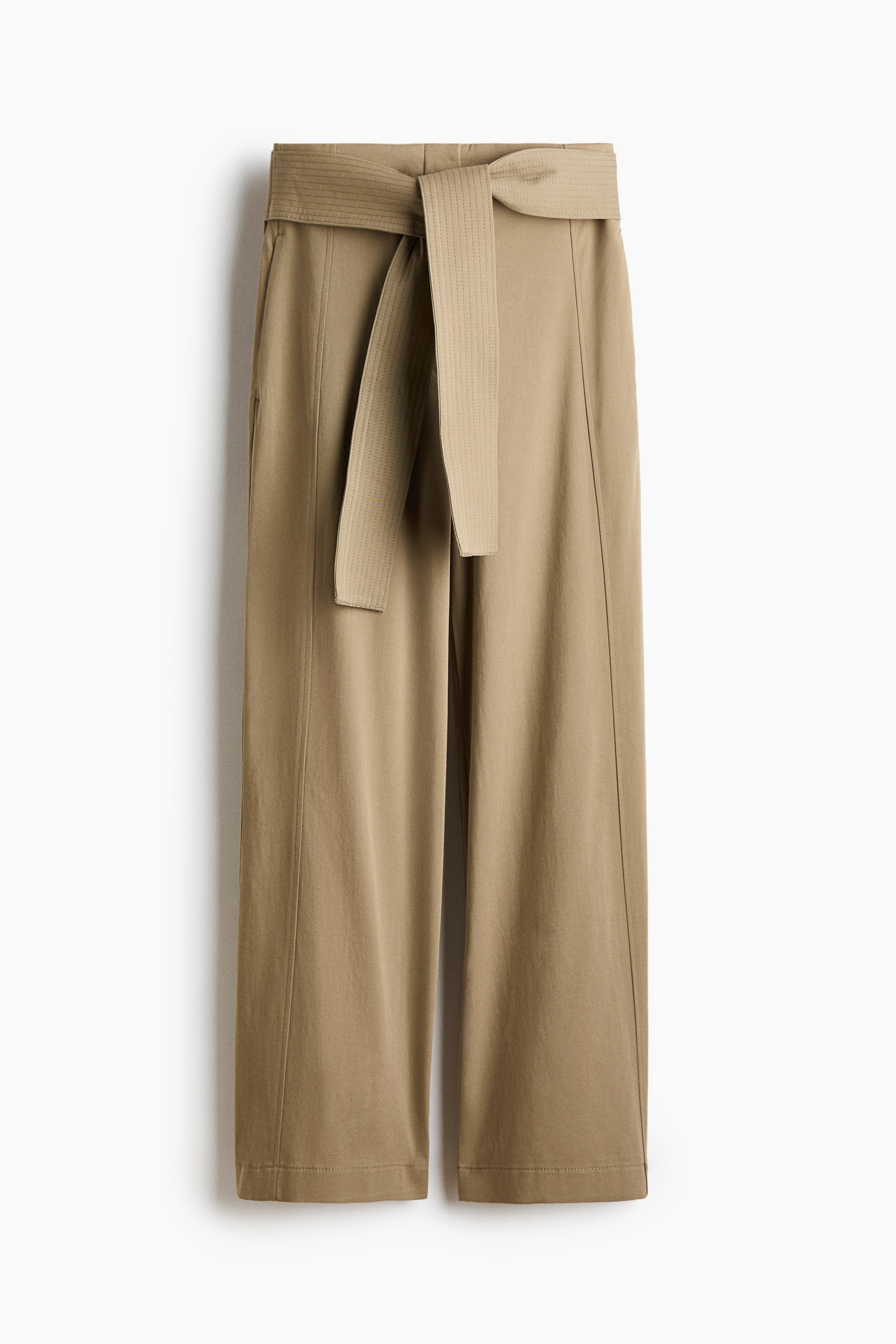 View larger image: Tie-detail twill trousers - Light khaki green - Ladies | H&M 1