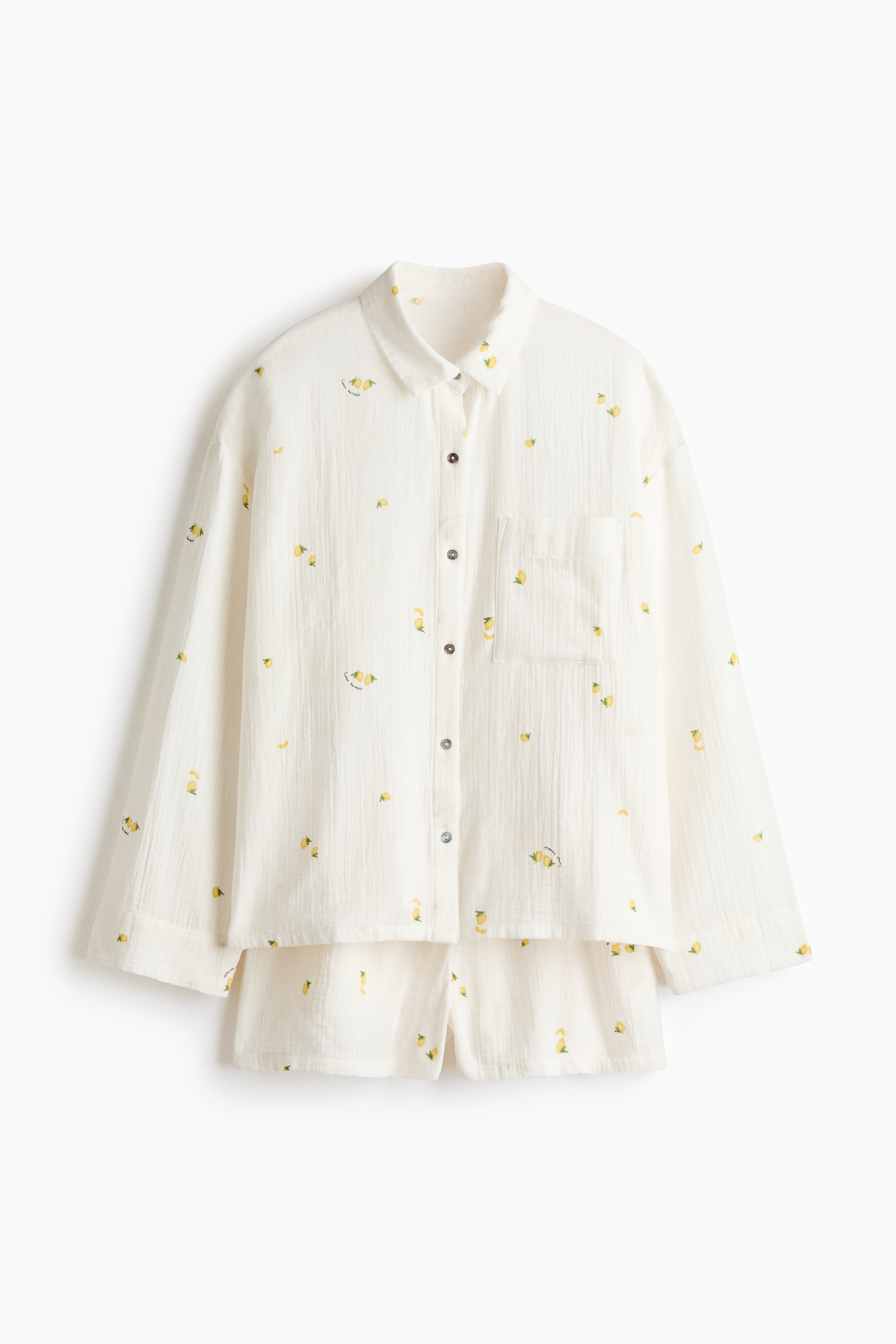 Pyjamas med skjorta och shorts - Vit/Citroner/Mörkblå/Ljusrosa/Hjärtan/Crèmevit/Polkaprickig/Ljusrosa/Mörkbrun/Blekgul/Vit/Svarta hjärtan/Ljus dimrosa/Ljusbeige/Leopardmönstrad/Ljus dimblå/Puderrosa/Blommig/Svart/Vit/Citroner