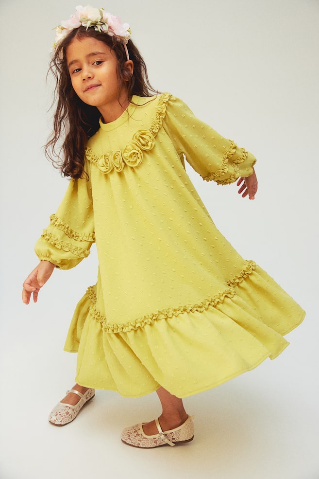 Plumeti dress with ruffles - Dusty yellow - 4