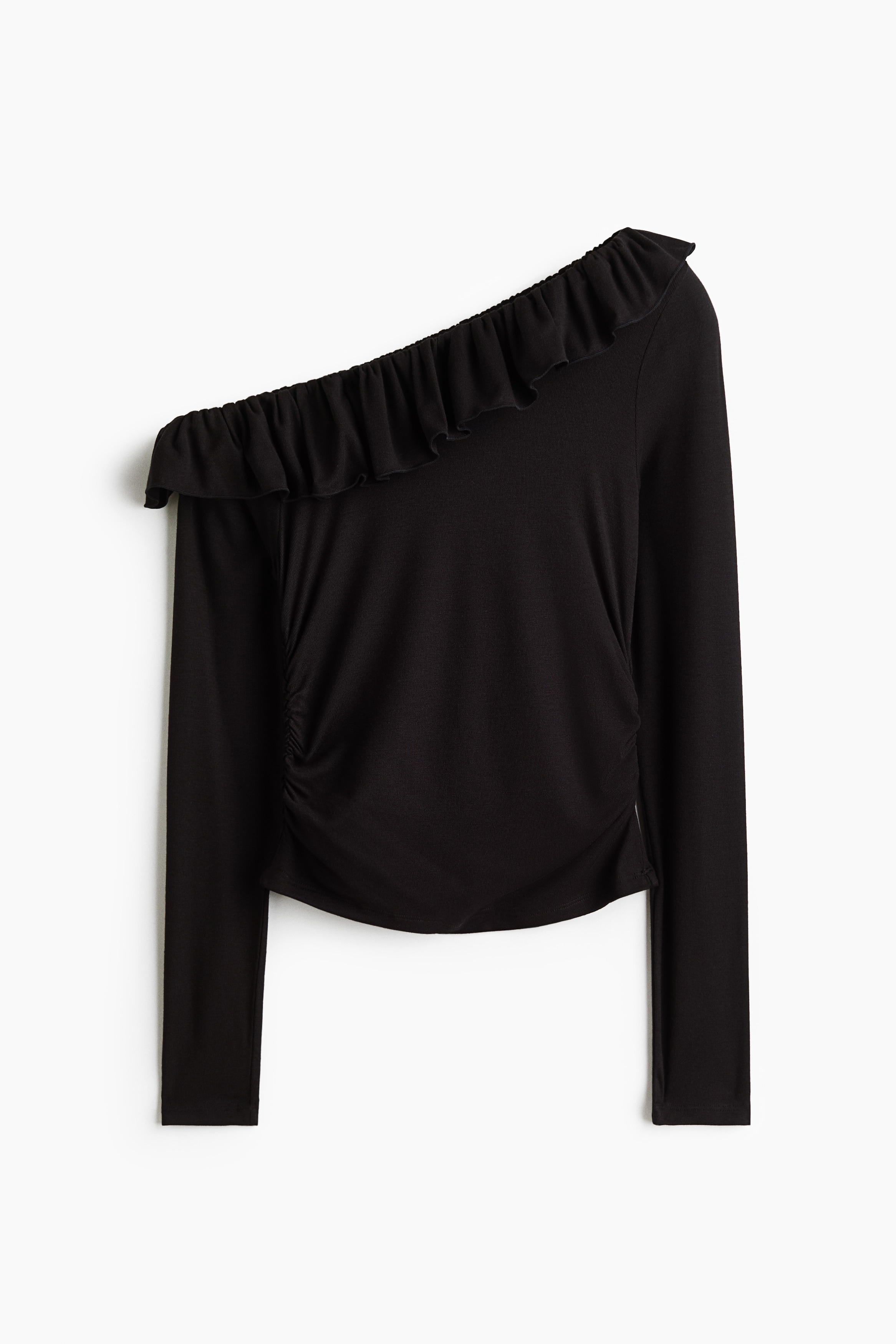 Flounce-trimmed one-shoulder top - Charcoal grey/Powder pink