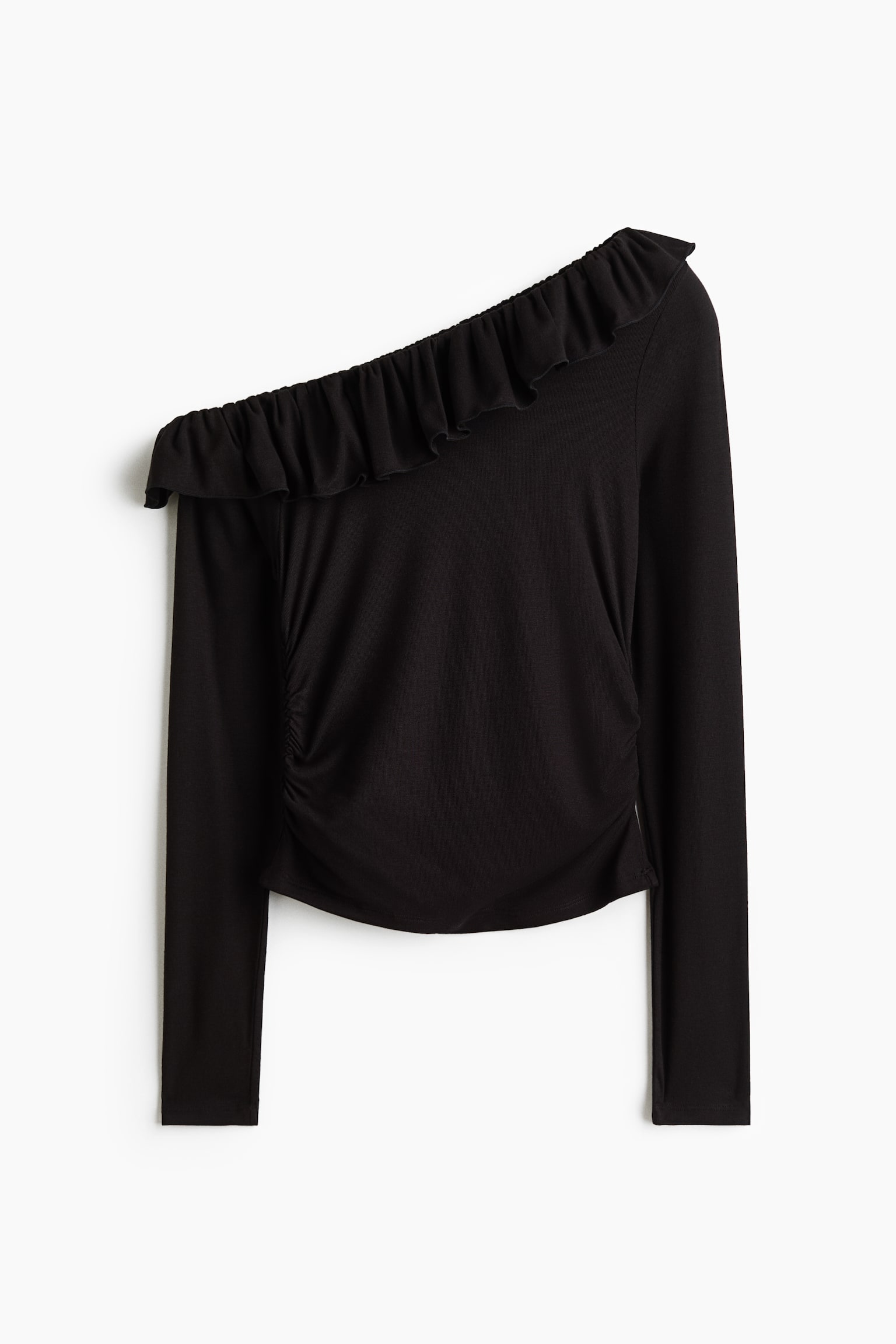 Flounce-trimmed one-shoulder top - Charcoal grey/Powder pink