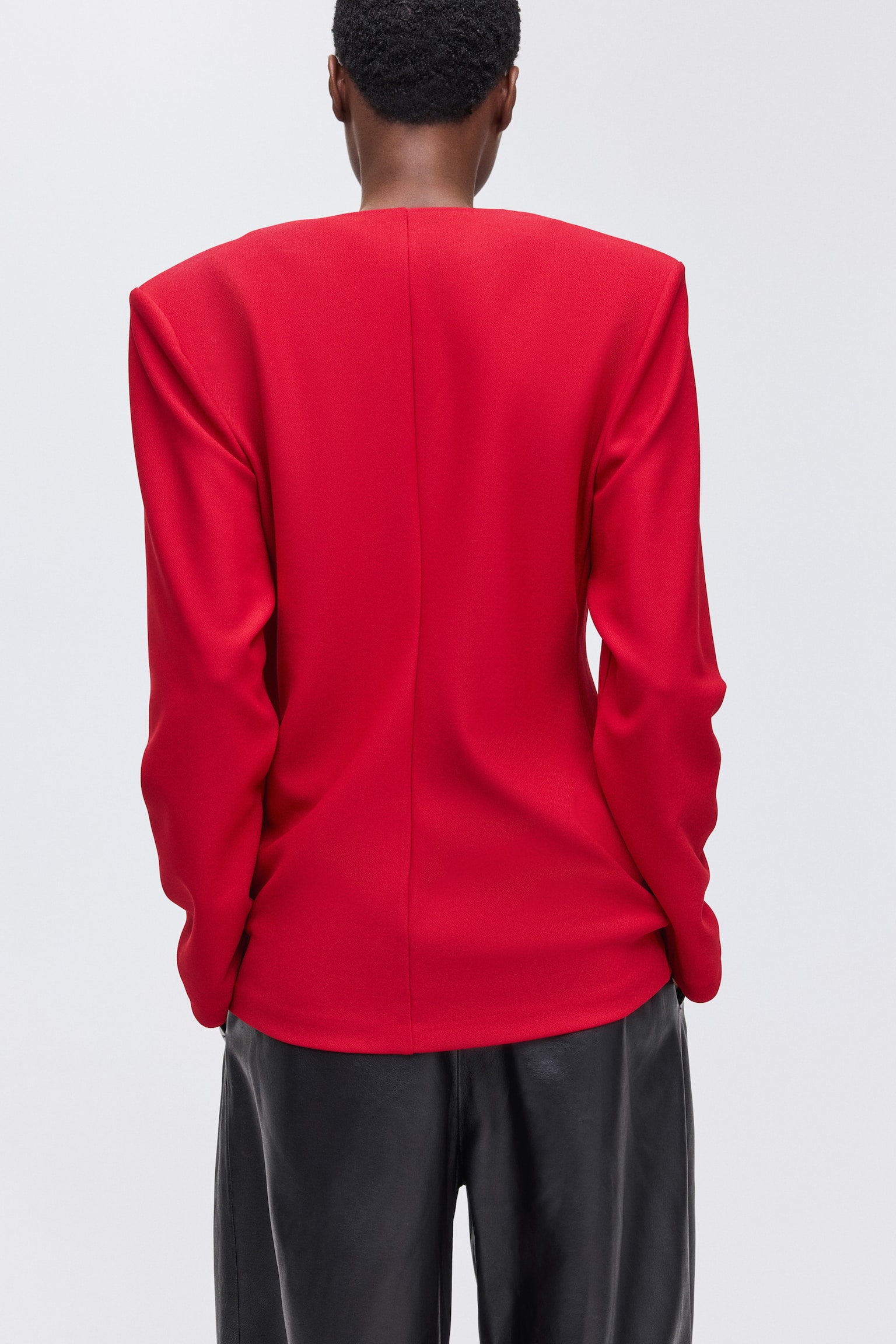 Collarless hourglass blazer - Red/Black - 4