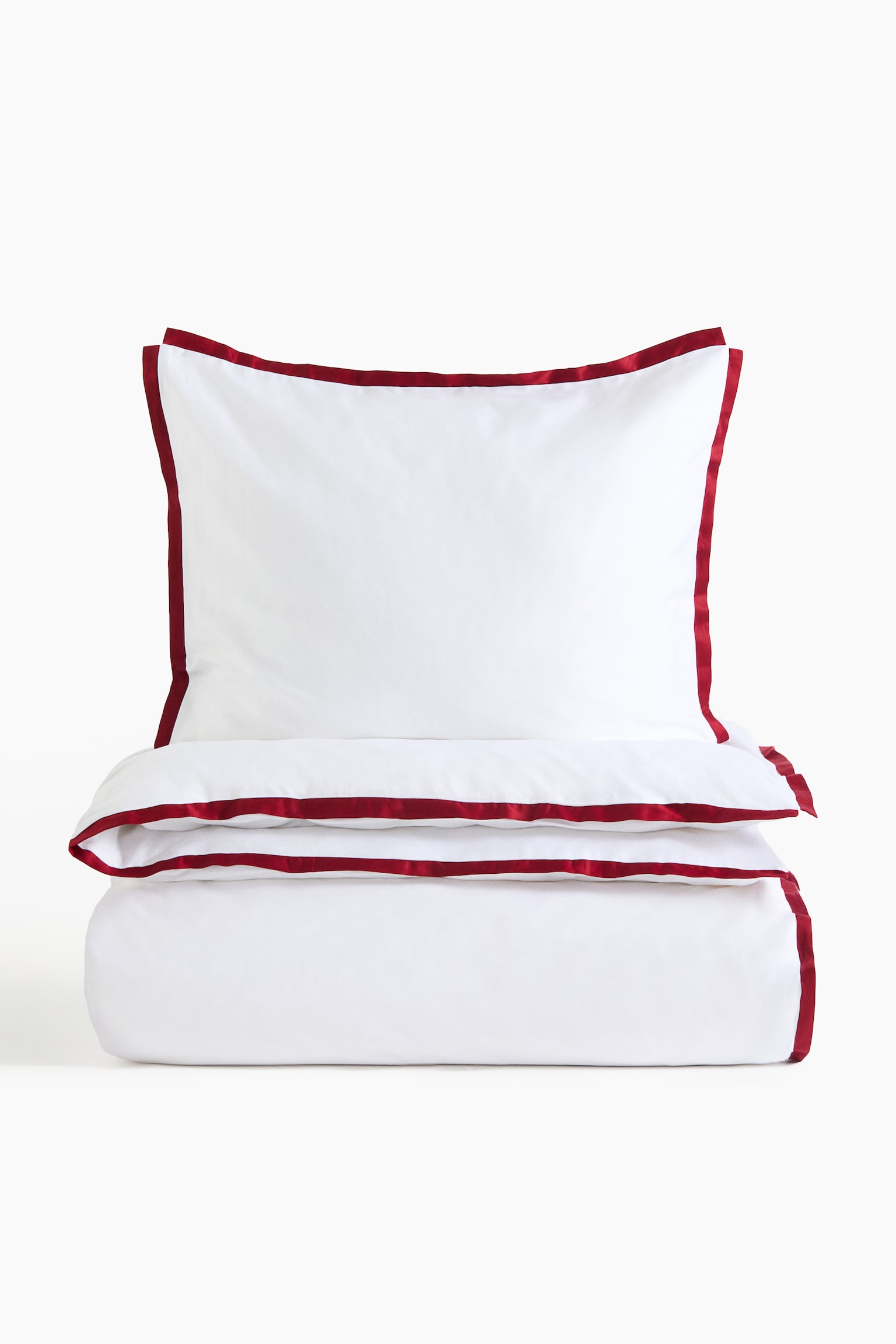 Sateen Twin Duvet Cover Set - White/red