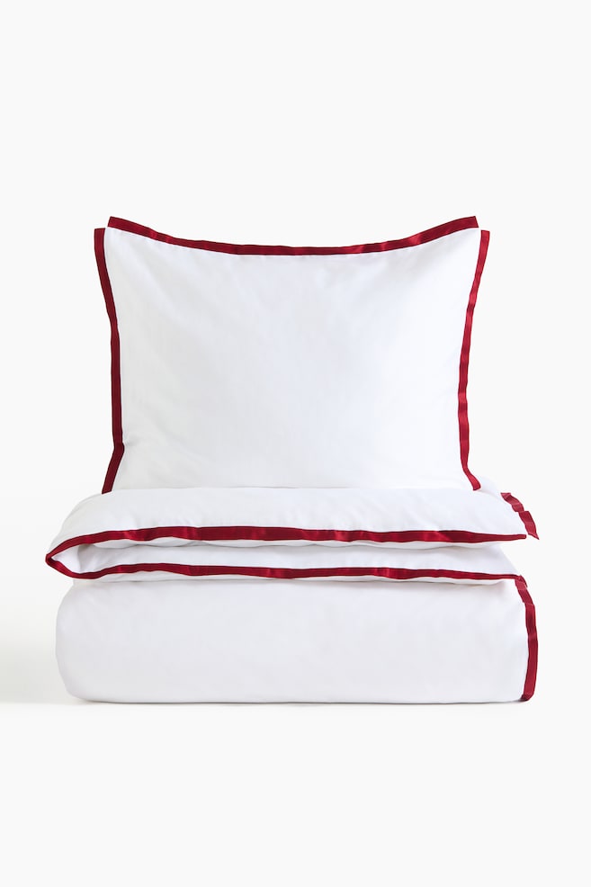 Sateen Twin Duvet Cover Set - White/burgundy - 1