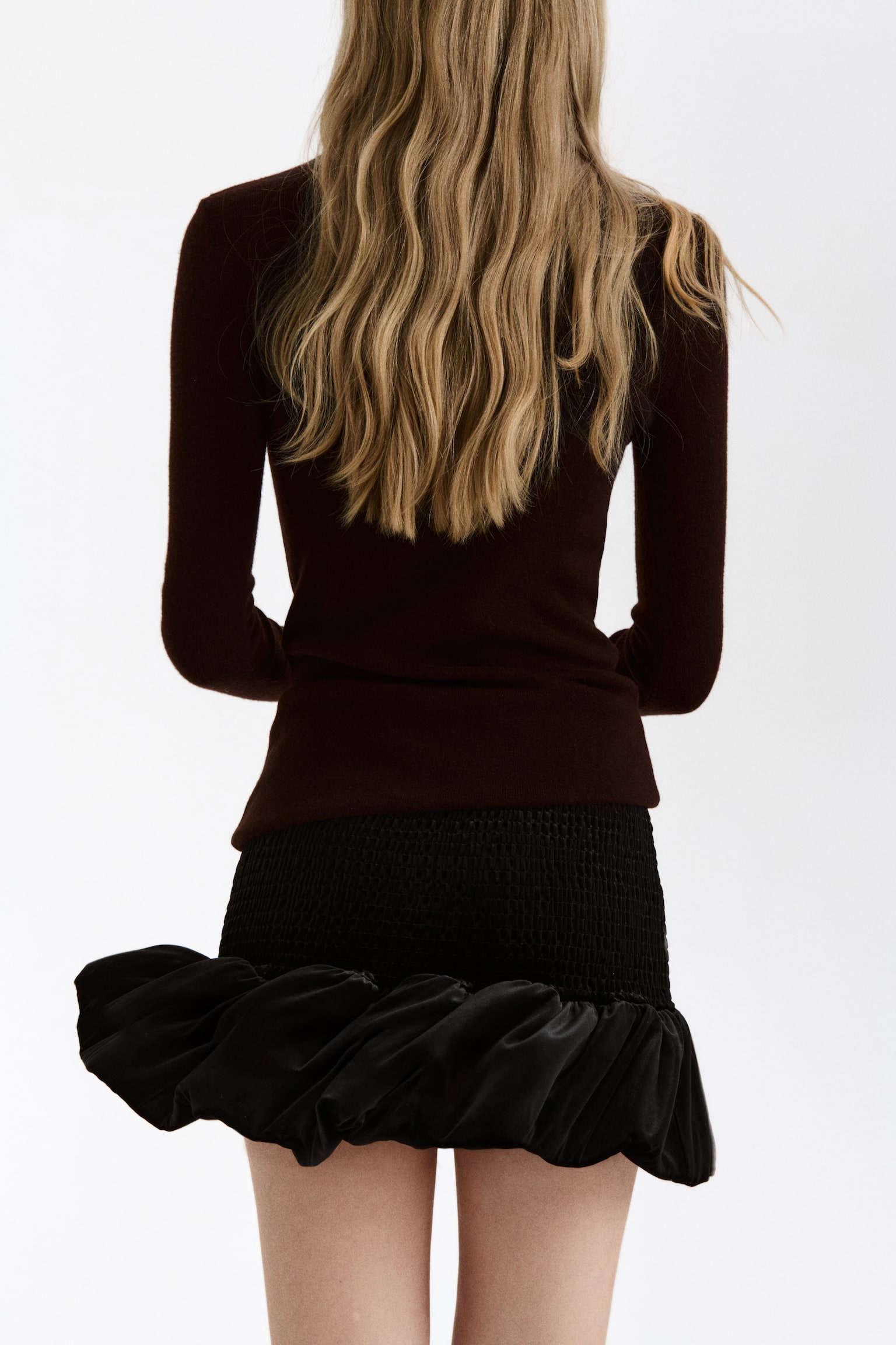 Smocked velour skirt - Black/Burgundy - 2