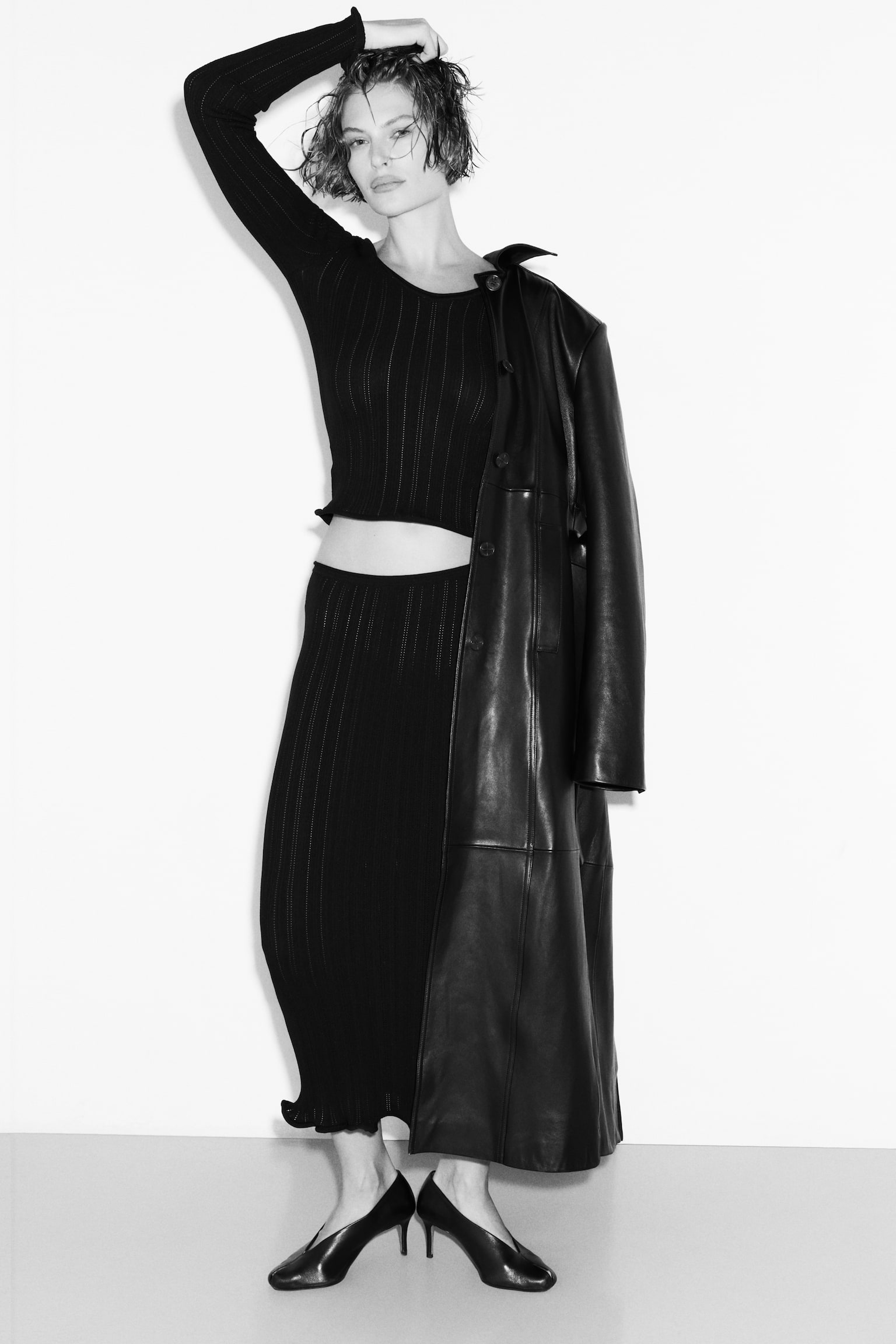 В’язана спідниця в рубчик - Чорний - 4