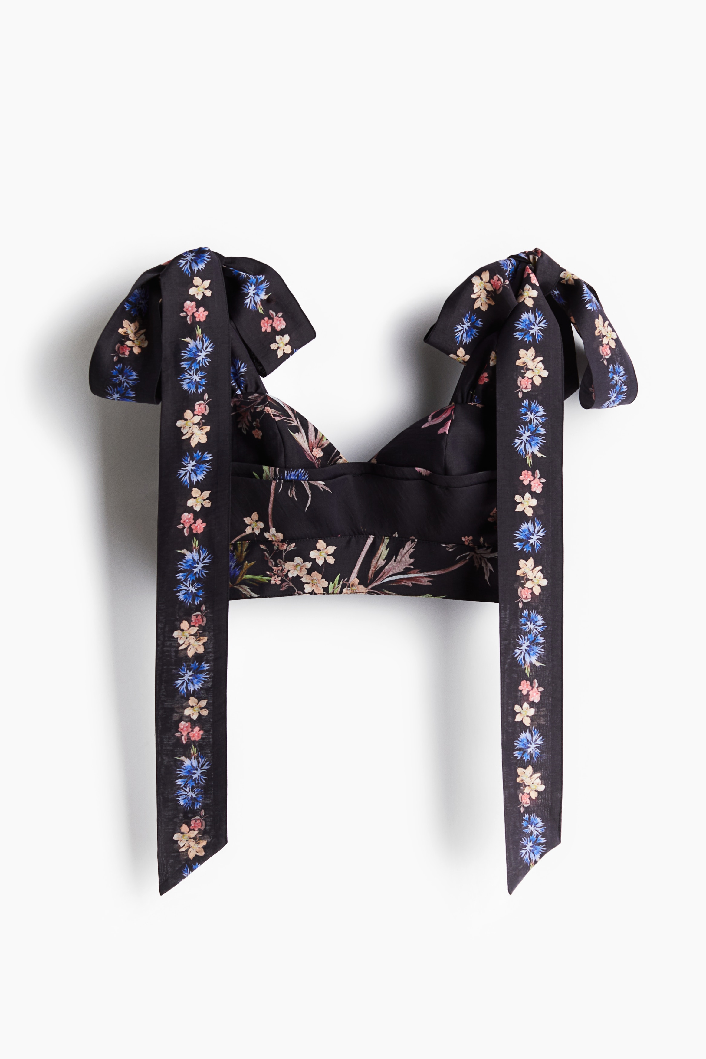 Tie Detail Cropped Top - Black/Floral