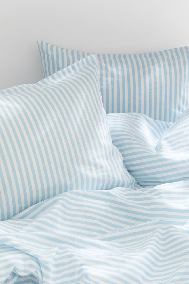 Cotton double/king duvet cover set - Light blue/Striped/Black/Striped/Green/Striped/Light greige/White striped - 1