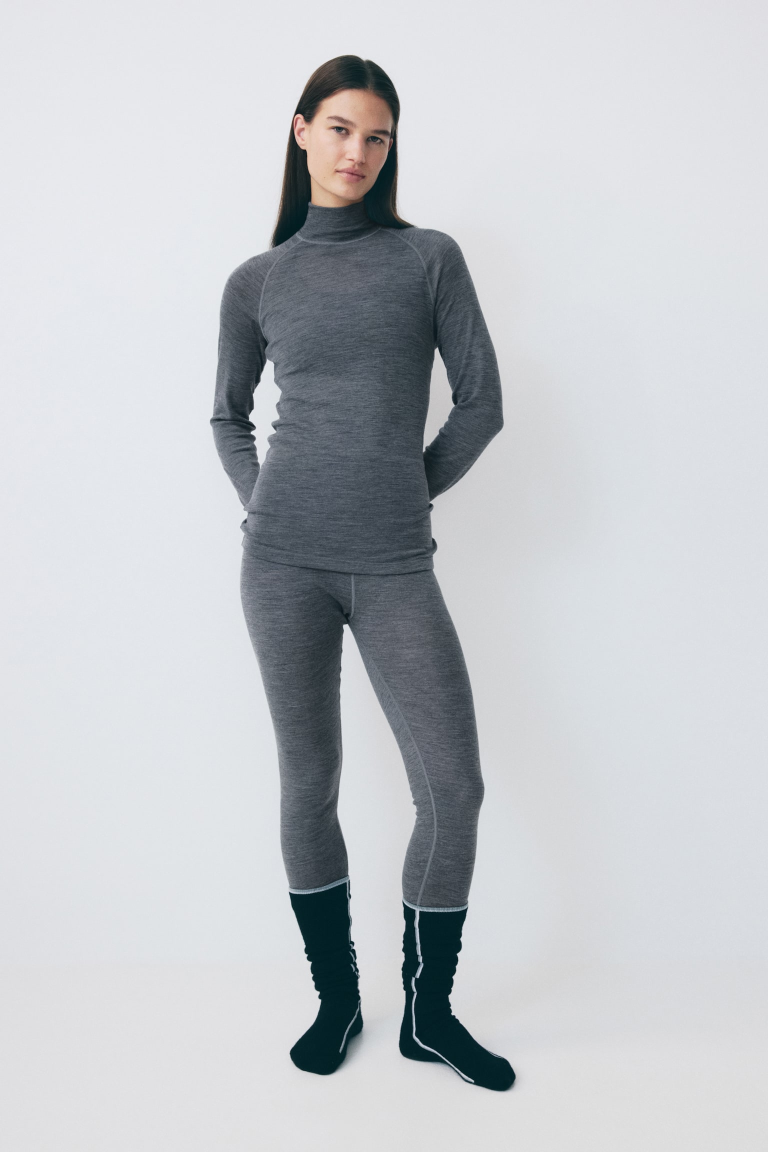 Wool ski base layer top - Dark grey marl/Black - 4