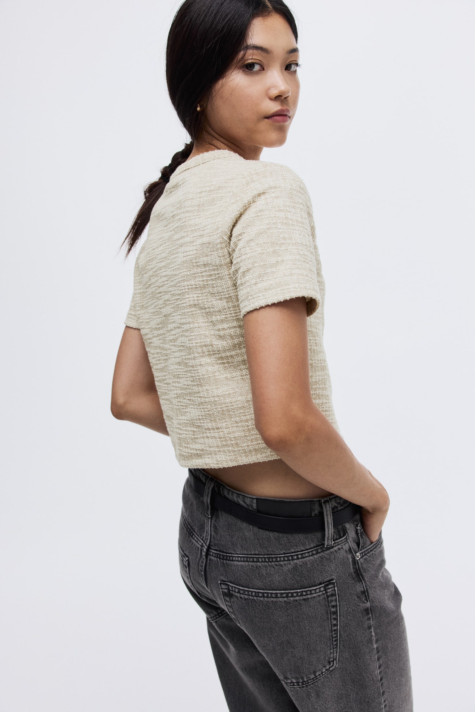 Áo cardigan bằng jersey vân nổi - Màu be nhạt đốm - 5