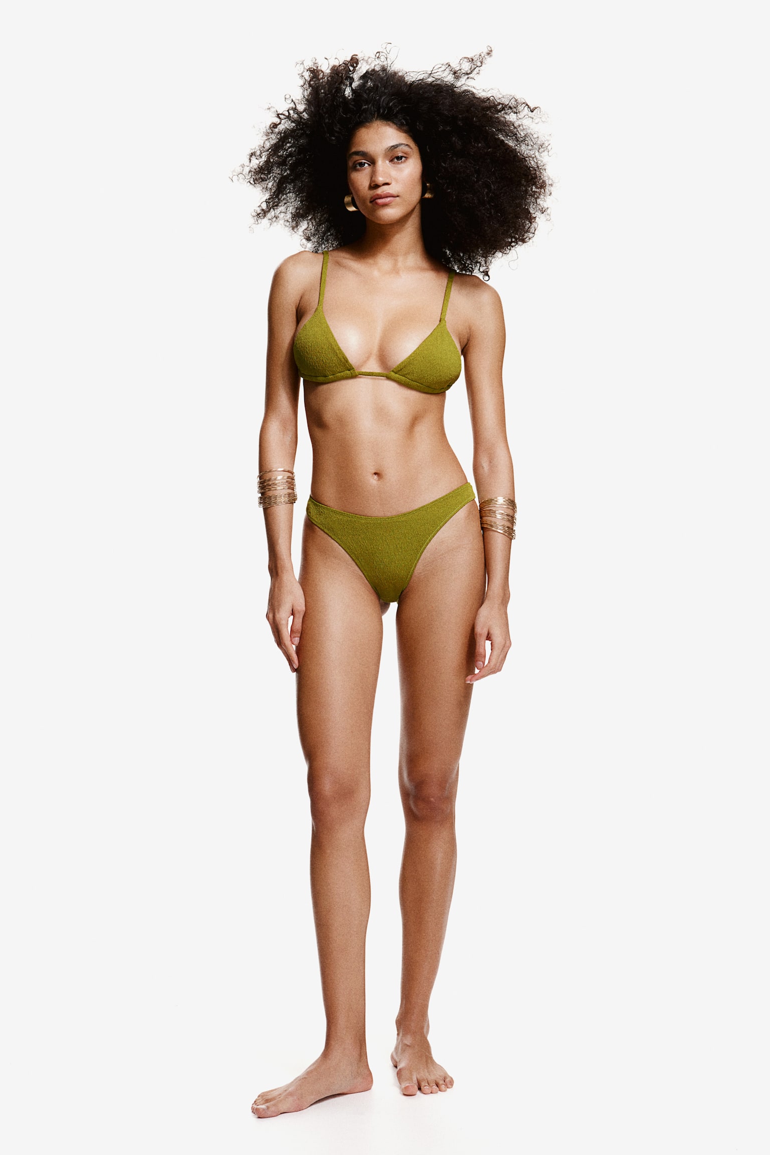 Padded Triangle Bikini Top - Olive green/White - 4