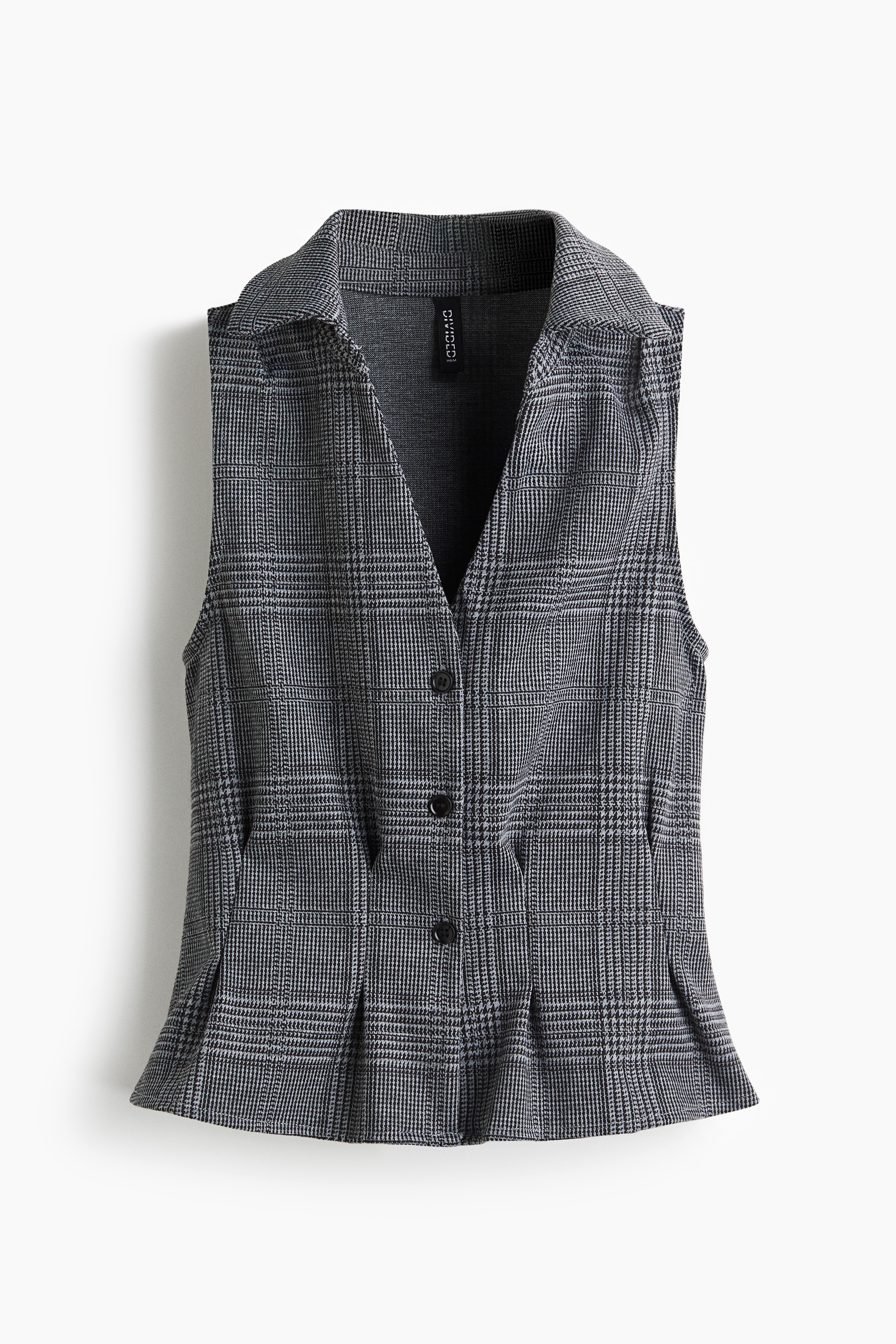 襟付きベスト - グレー／チェック/ブラック／ピンストライプ