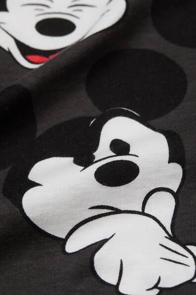 Printed T-shirt - Round neck - Short sleeve - Dark grey/Mickey Mouse ...