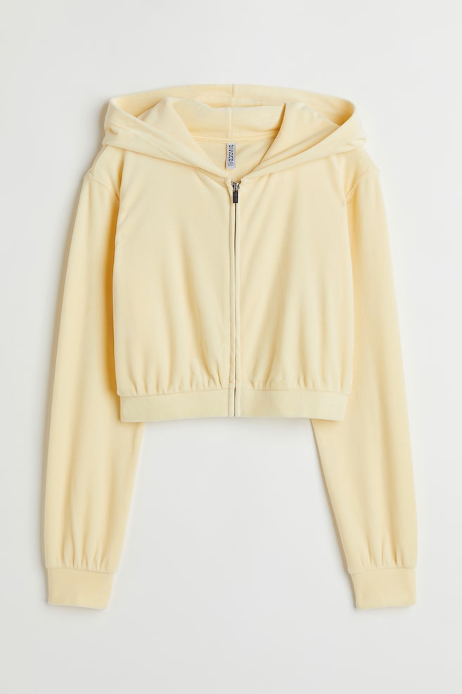 Cropped velour zip-though hoodie - Light yellow - 1