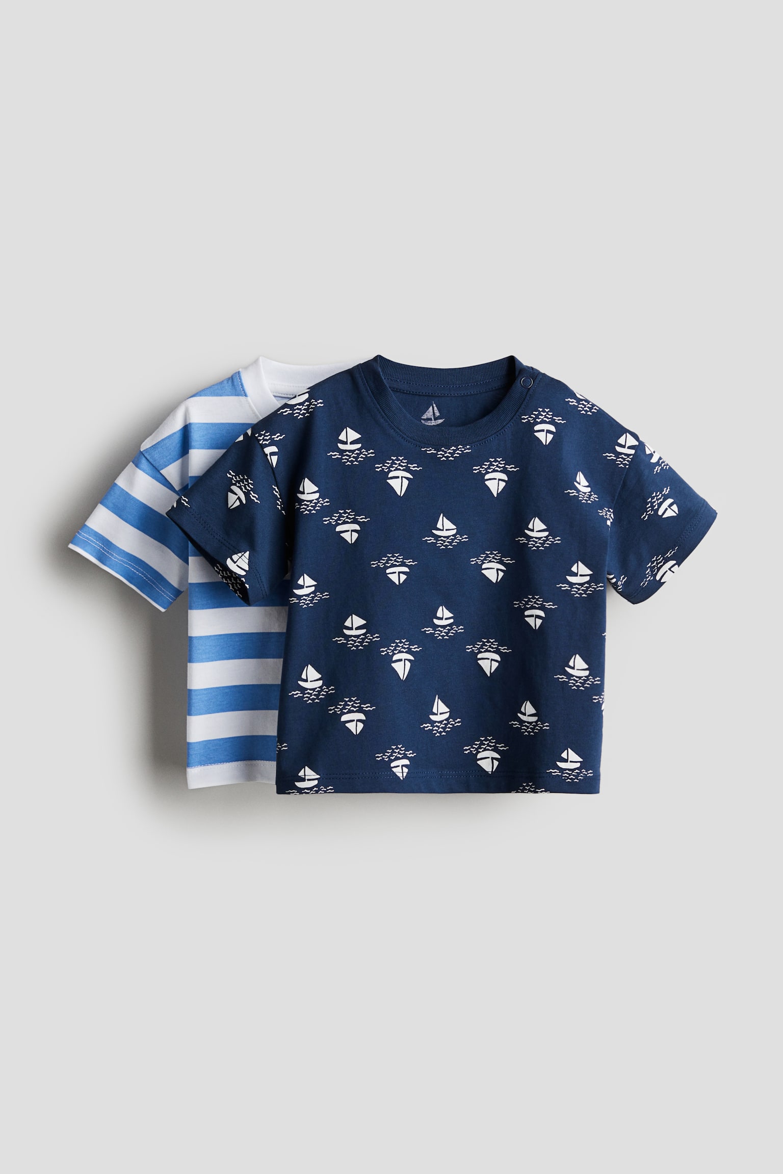 2-pack Print Cotton Tees - Navy blue/Sailboats - 1