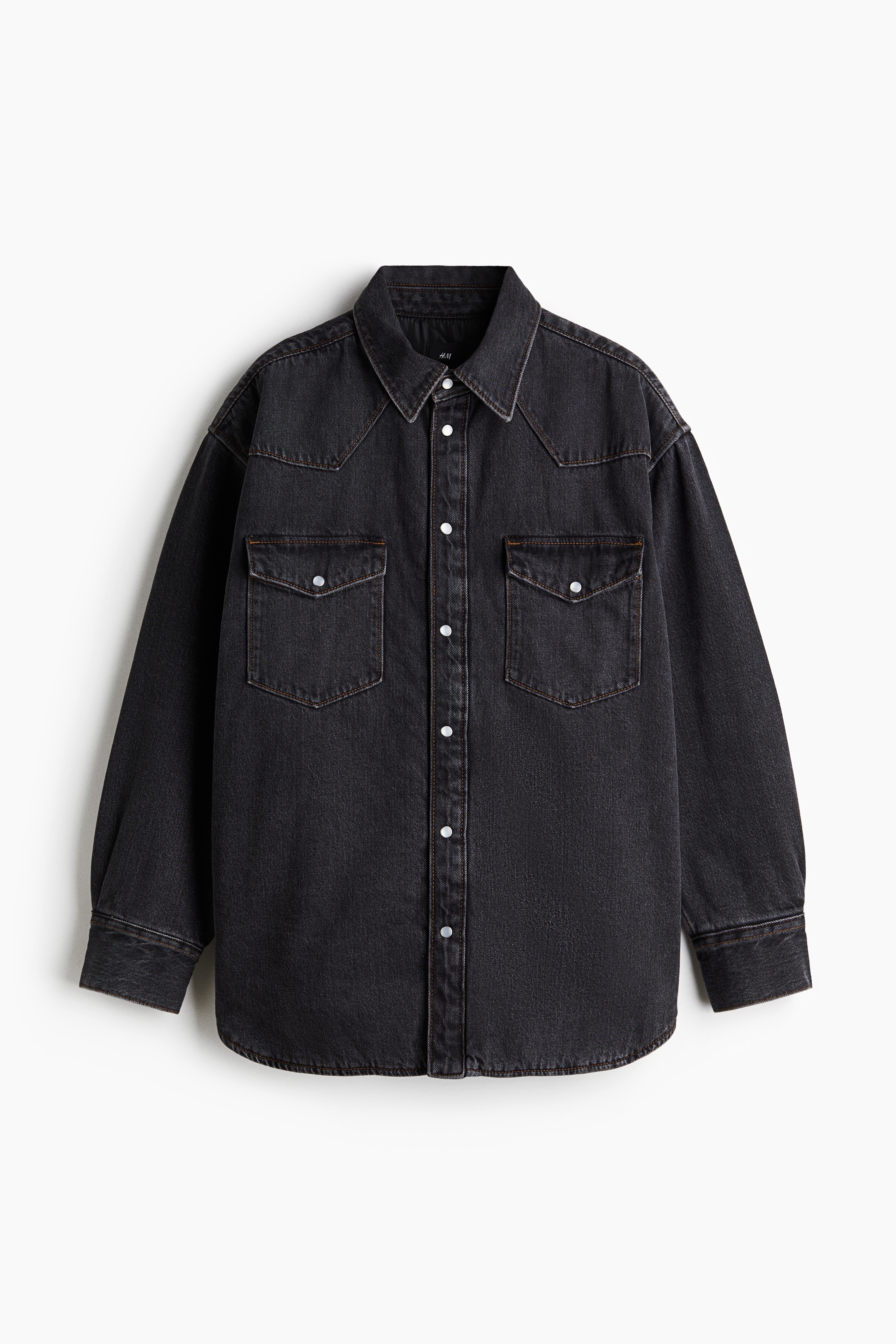 Oversized Padded Denim Shirt - Denim black
