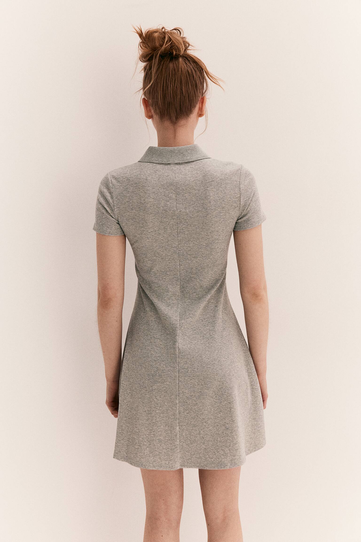 Collared ribbed dress - Grey marl/Cream/Black - 5