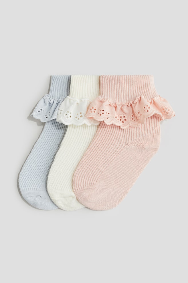Pack de 3 pares de meias com cano dobrado - Light blue/Pink/Toupeira/Cinzento - 1