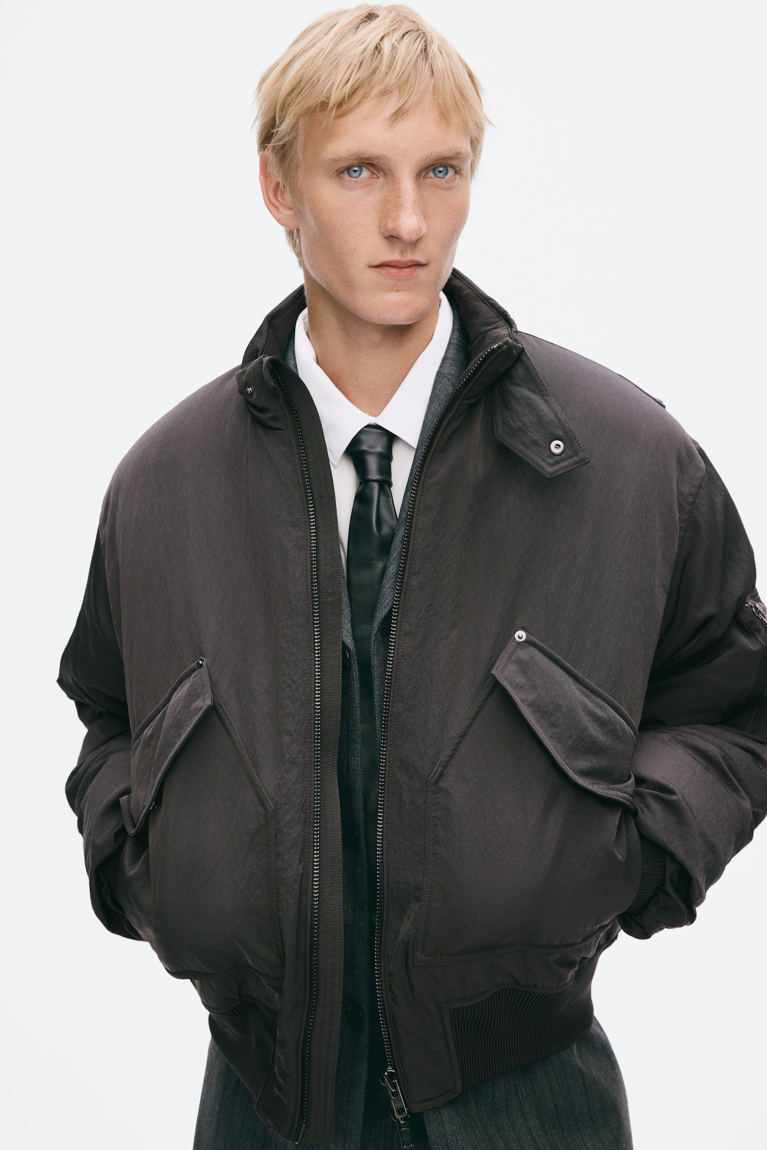 Мужская куртка H&M Padded Bomber, цвет: Тёмный коричневый — фото 3
