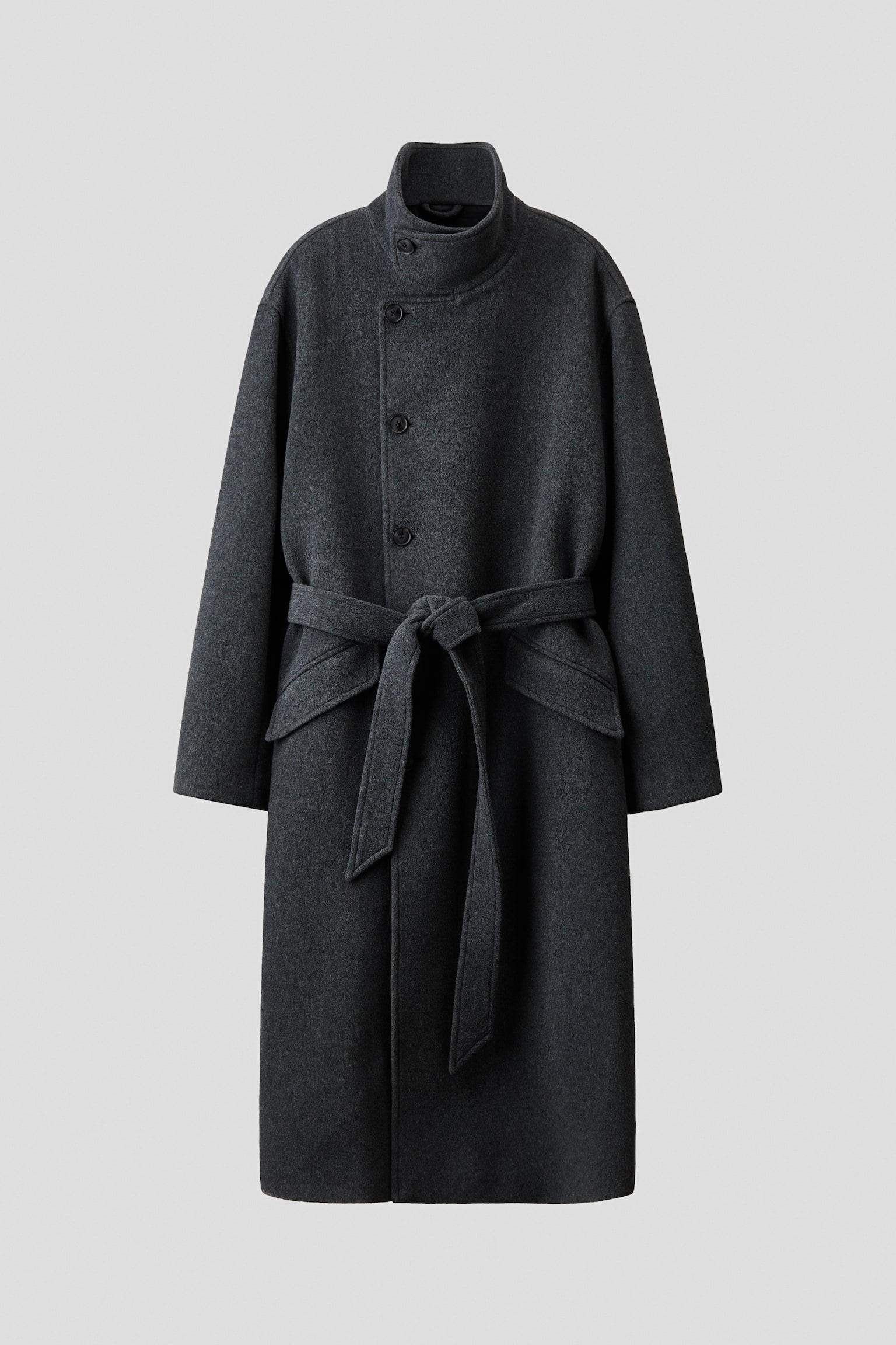 Мужское пальто H&M Belted Wool-Blend, цвет: Тёмный серый — фото 1