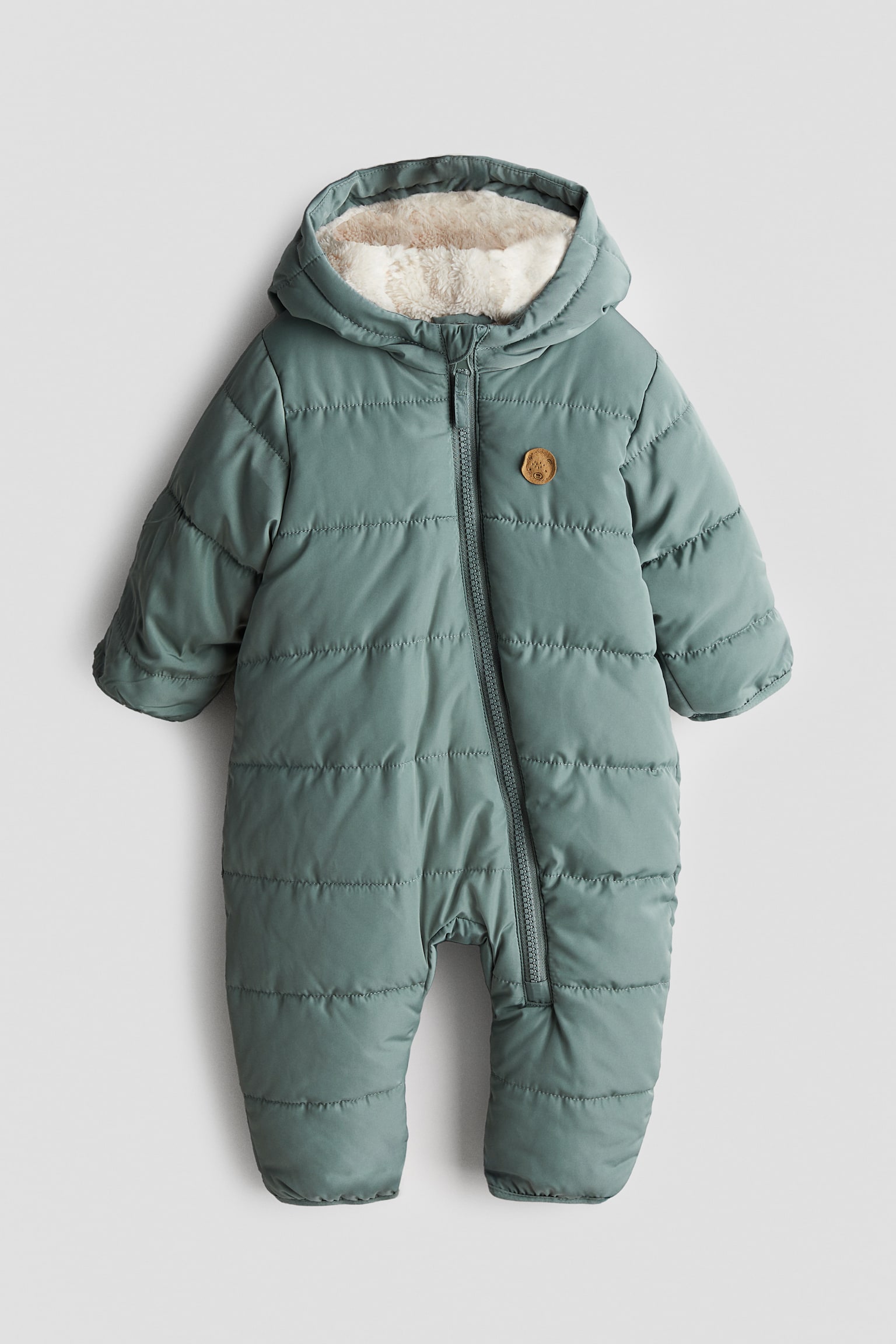 Pile-lined snowsuit - Dusty green/Light greige/Navy blue - 1