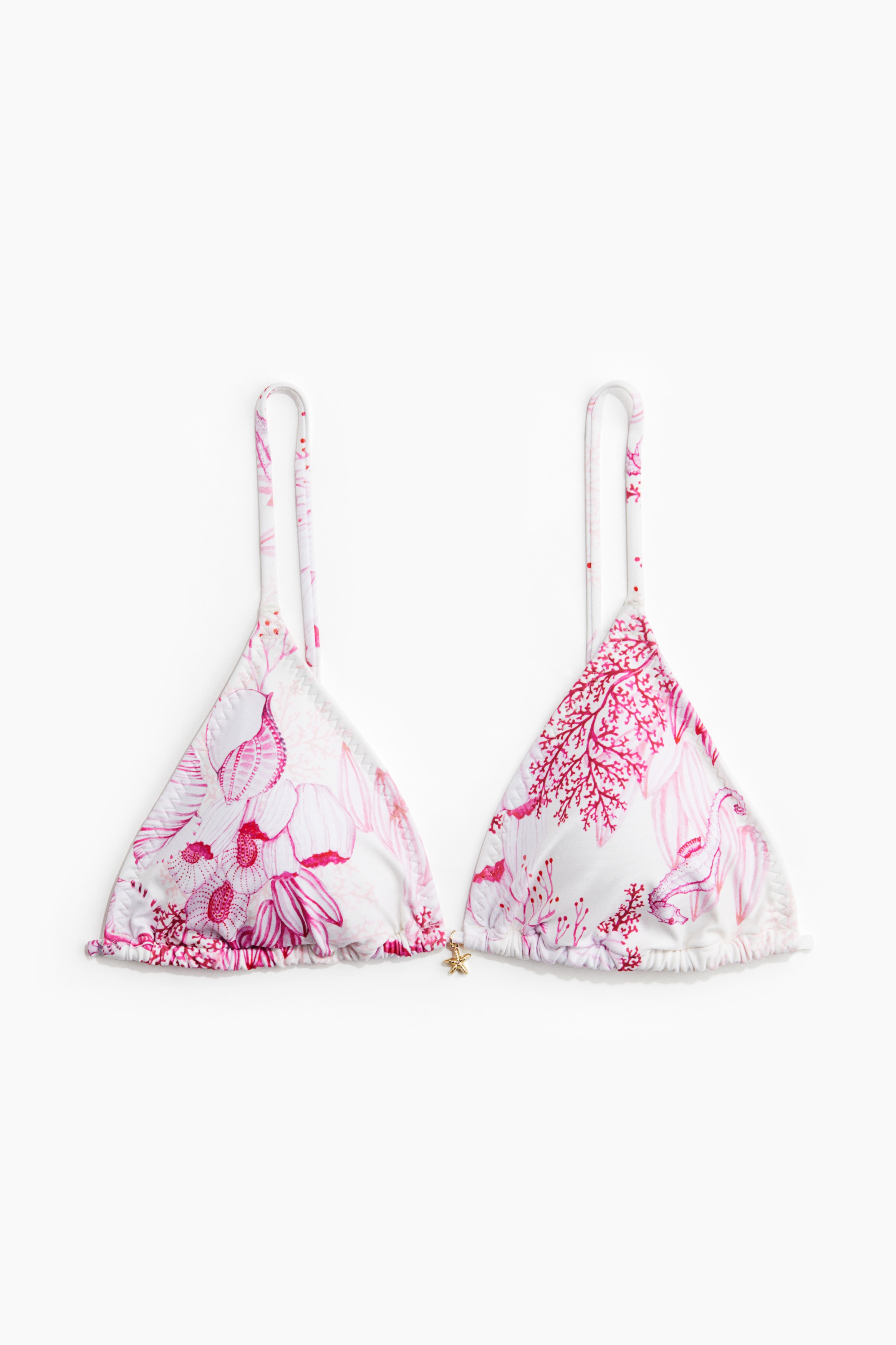 Dolgulu Üçgen Bikini Üstü - Beyaz/Pembe desenli/Kayısı rengi