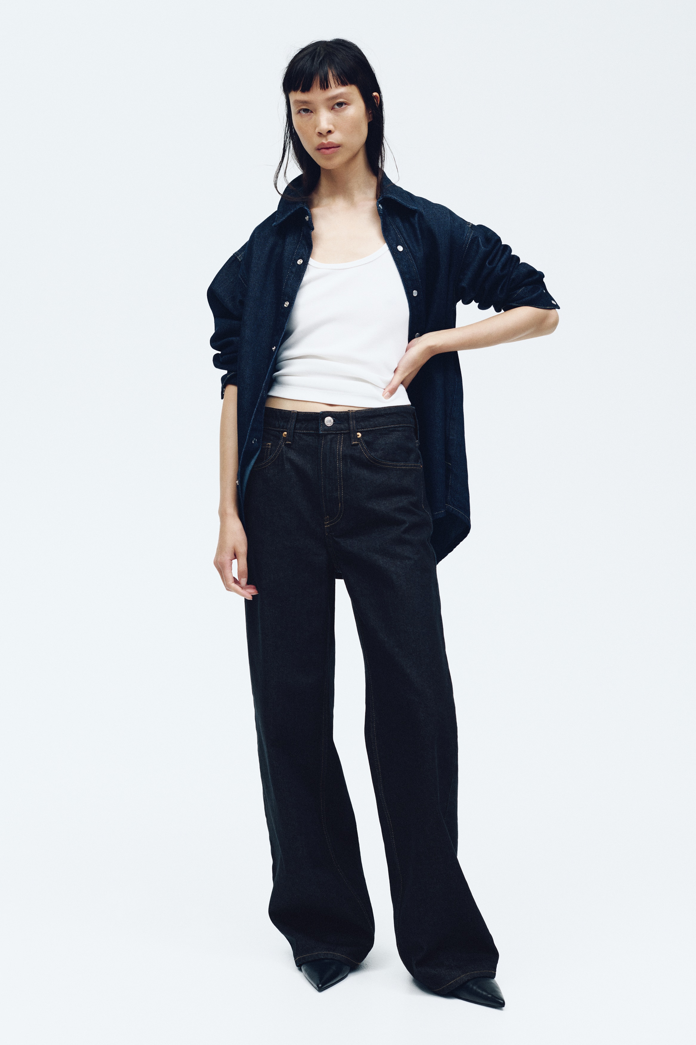 未使用 mertra Mサイズ ダークブルー ワイドレッグデニム ワイドウルトラハイデニム - ダークデニムブルー - レディース | H&M JP