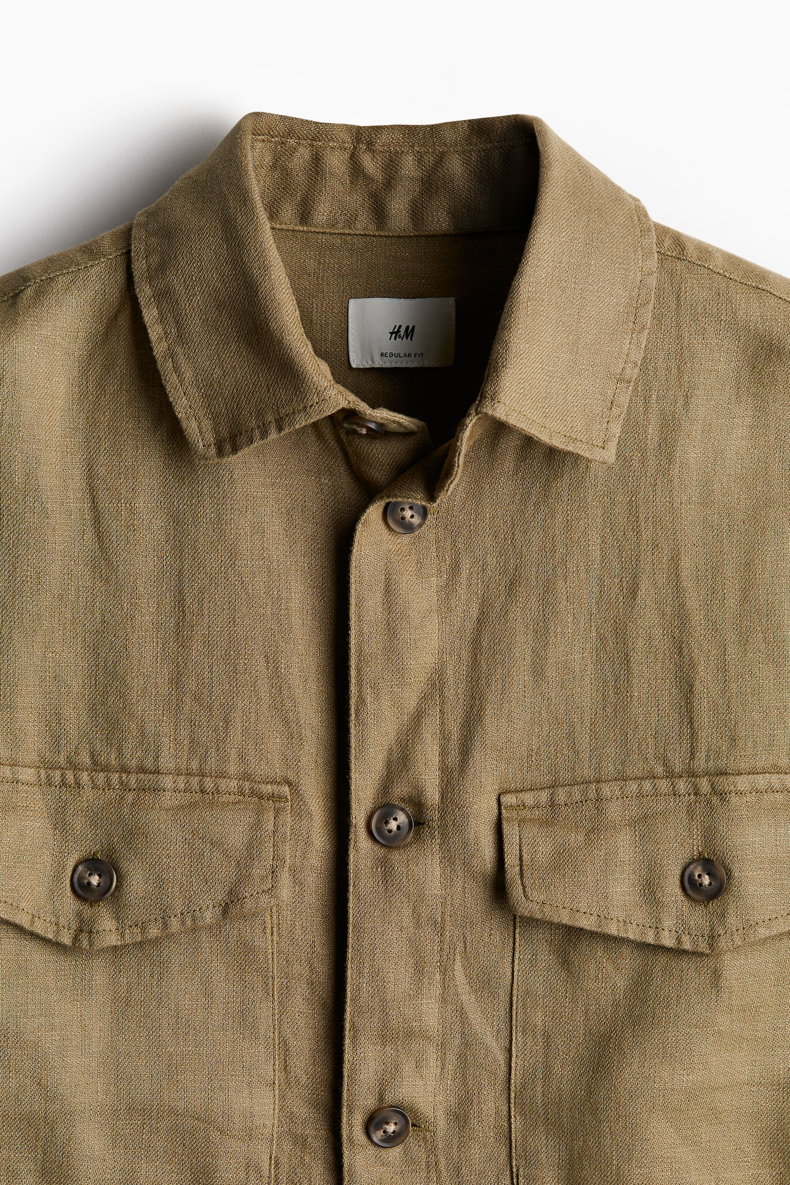 Regular Fit Linen shirt - Khaki green/Beige/Striped - 8