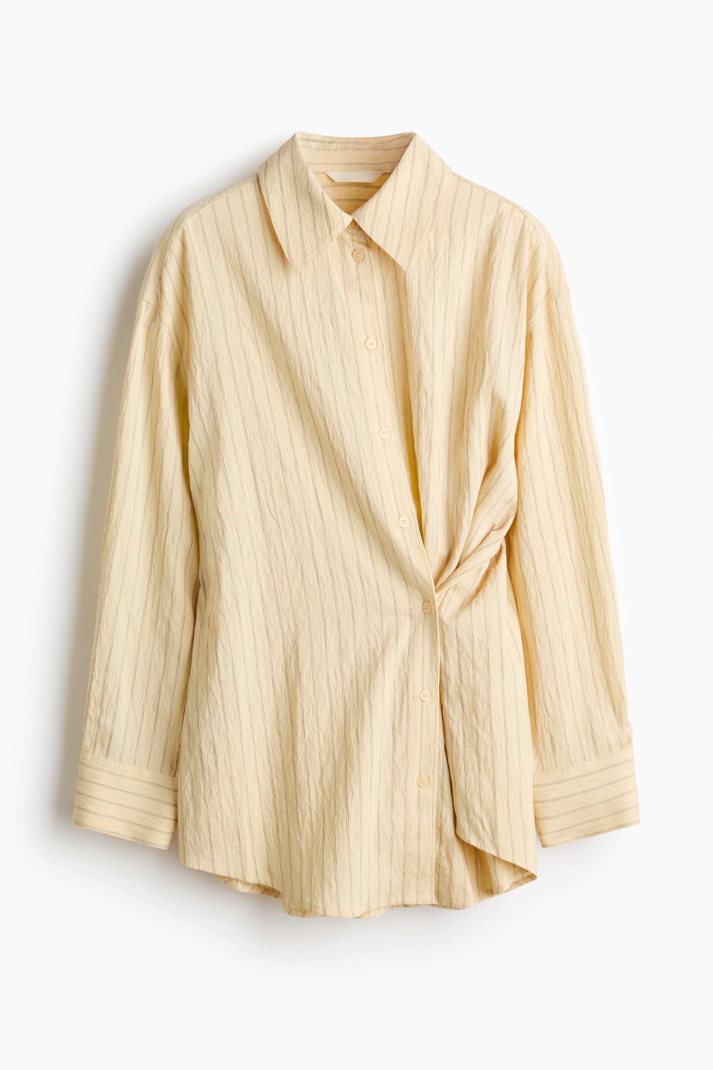Oversized linen-blend shirt - Light beige/Pinstriped