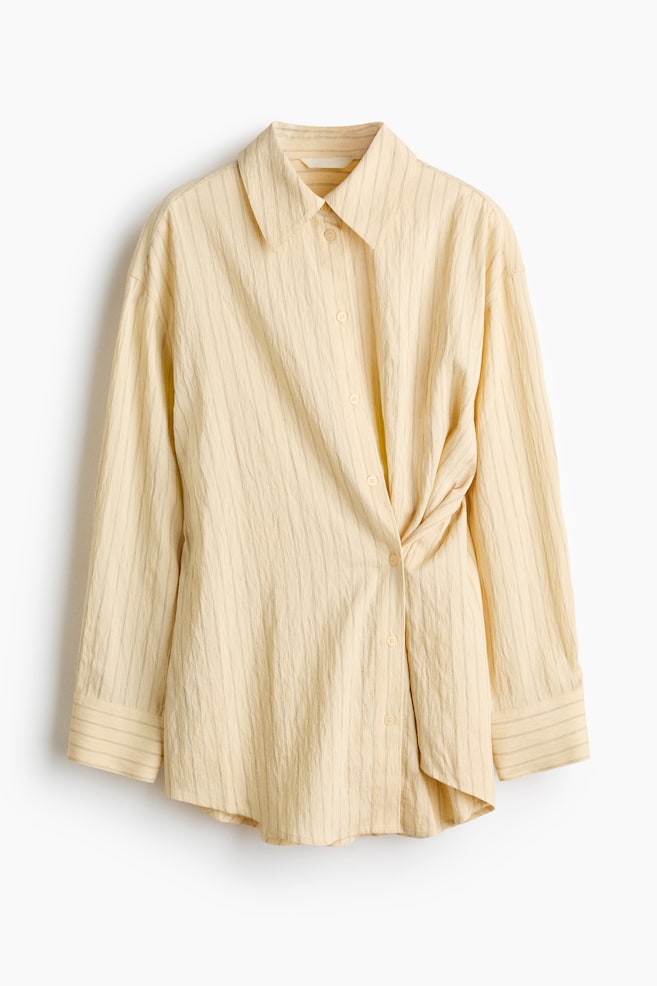 Oversized linen-blend shirt - Light beige/Pinstriped - 1