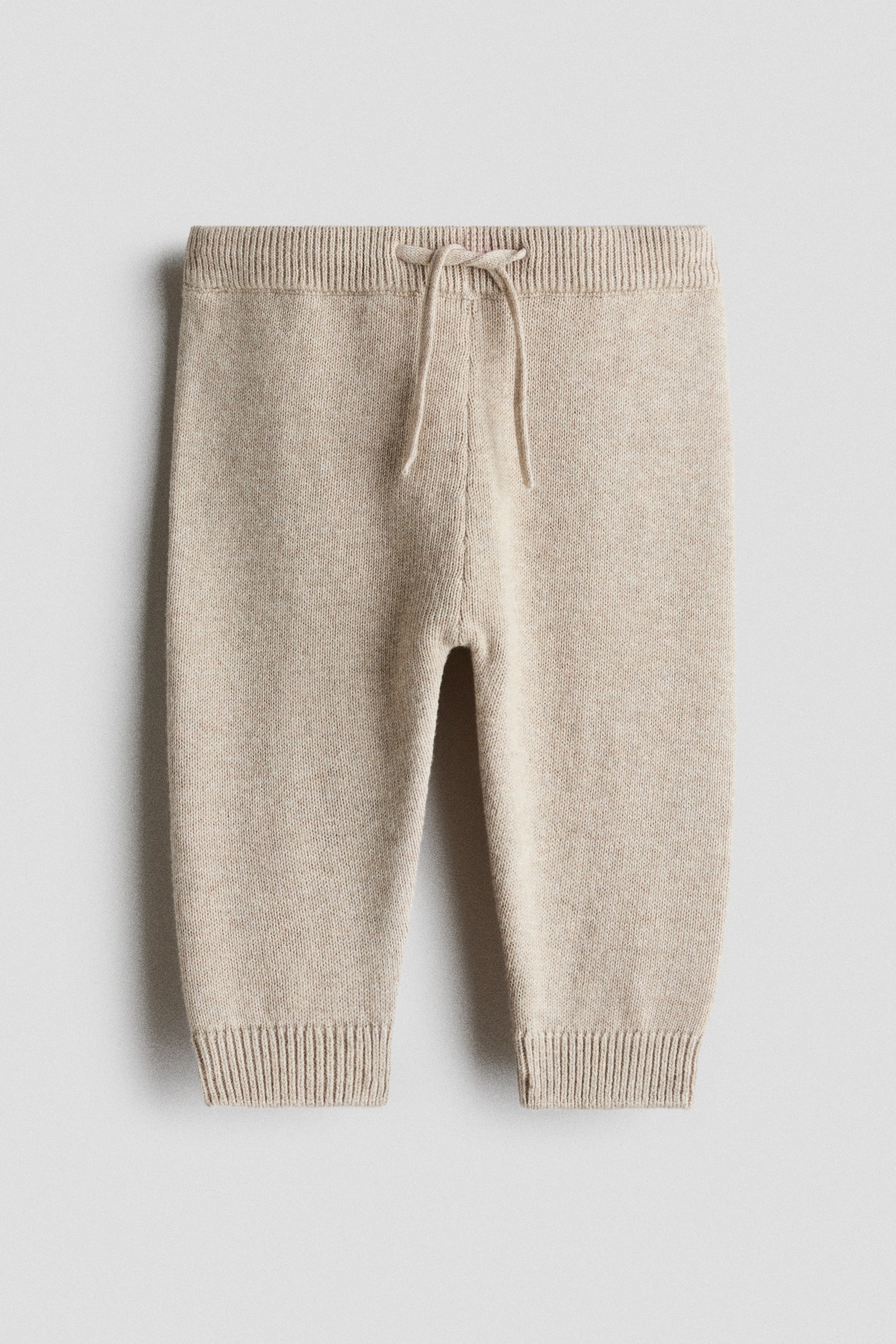 Fijngebreide katoenen joggers - Lichtbeige/Marineblauw