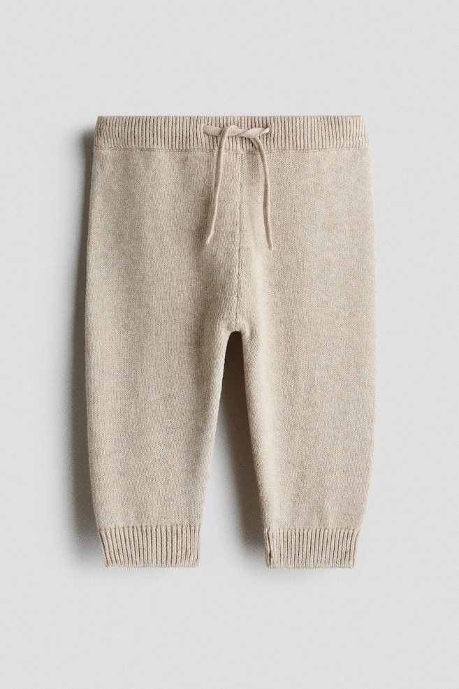 Fine-knit cotton joggers - Light beige/Navy blue - 1