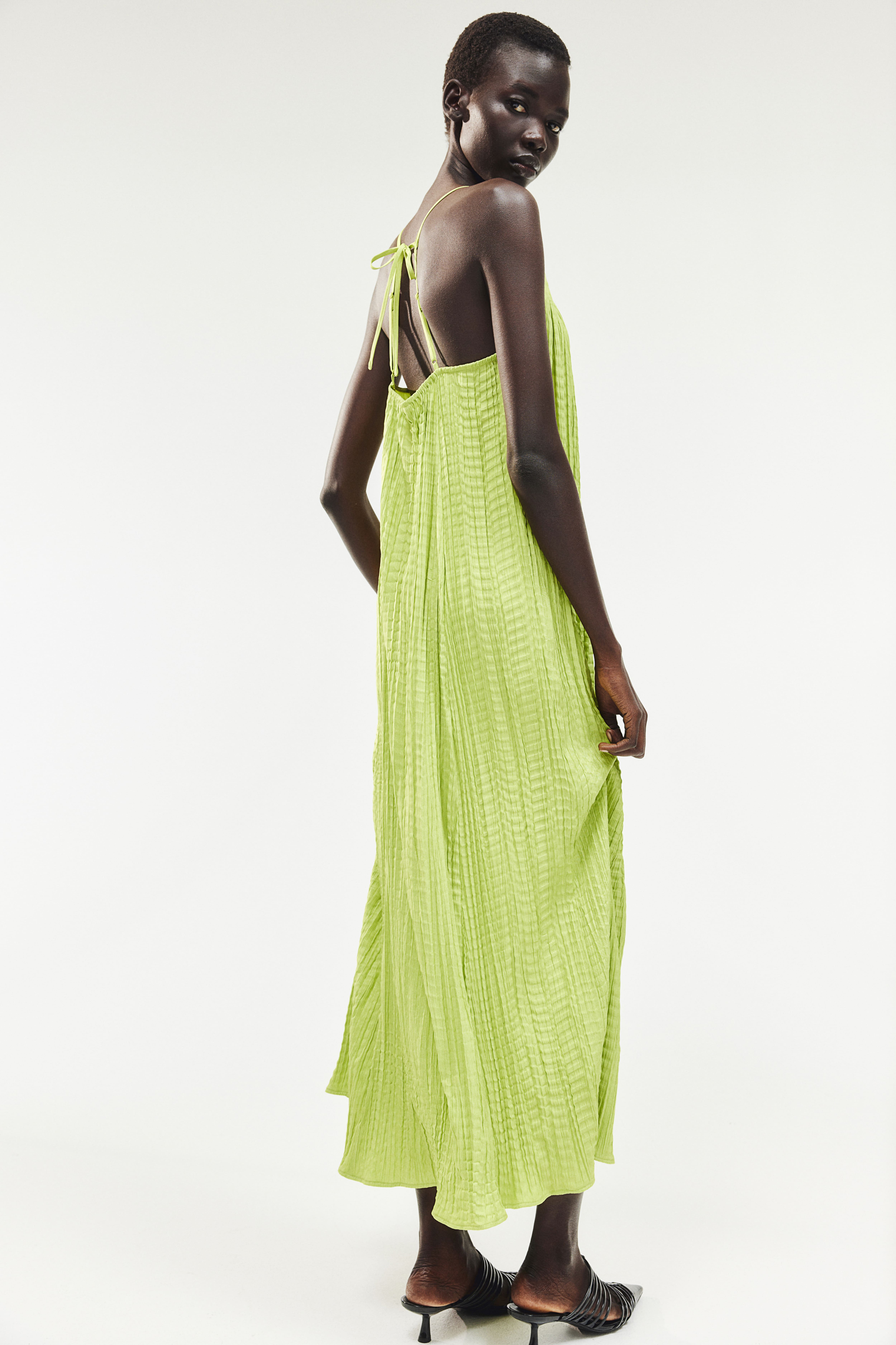 Pleated strappy dress Lime green Ladies H M GB