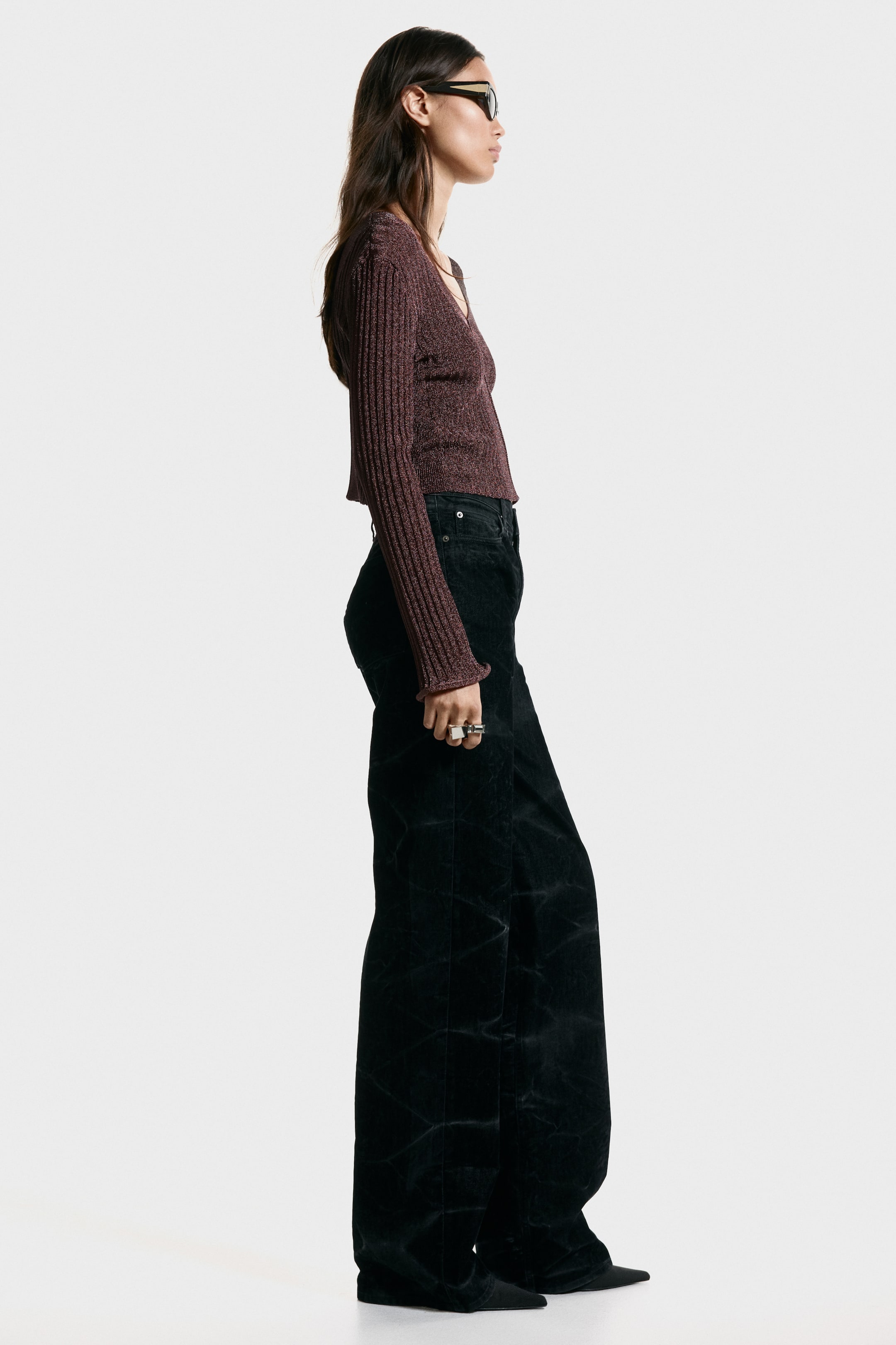 Vis større bilde: Glitrende ribbestrikket topp - Mørk brun - DAME | H&M NO 4