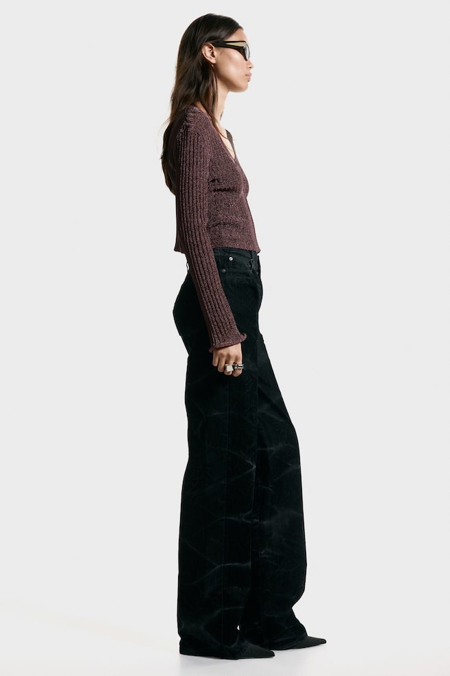 Glittery rib-knit top - Dark brown - 5