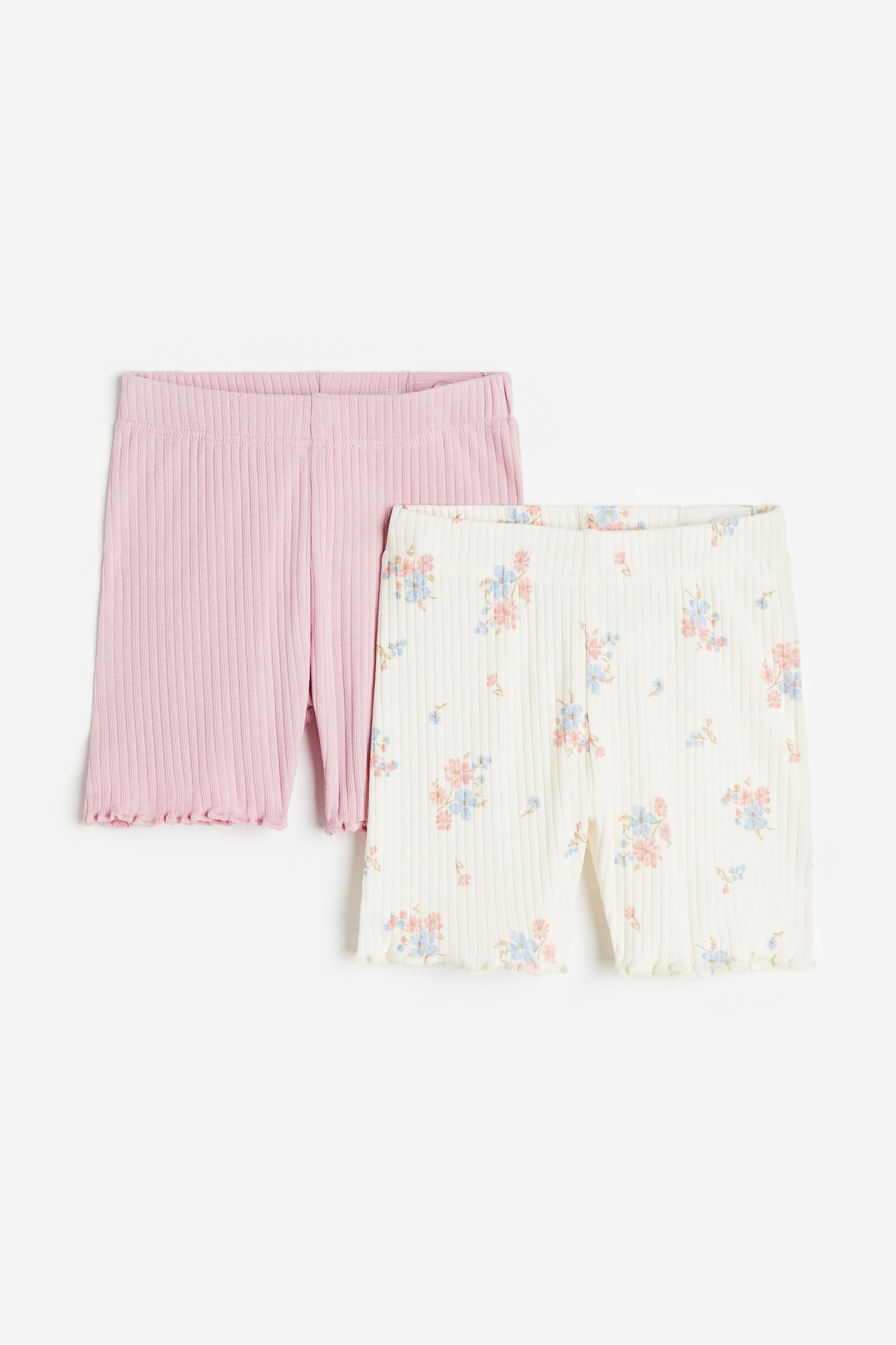 View larger image: 2-pack ribbed cycling shorts - Light pink/Floral - Kids | H&M HK 1