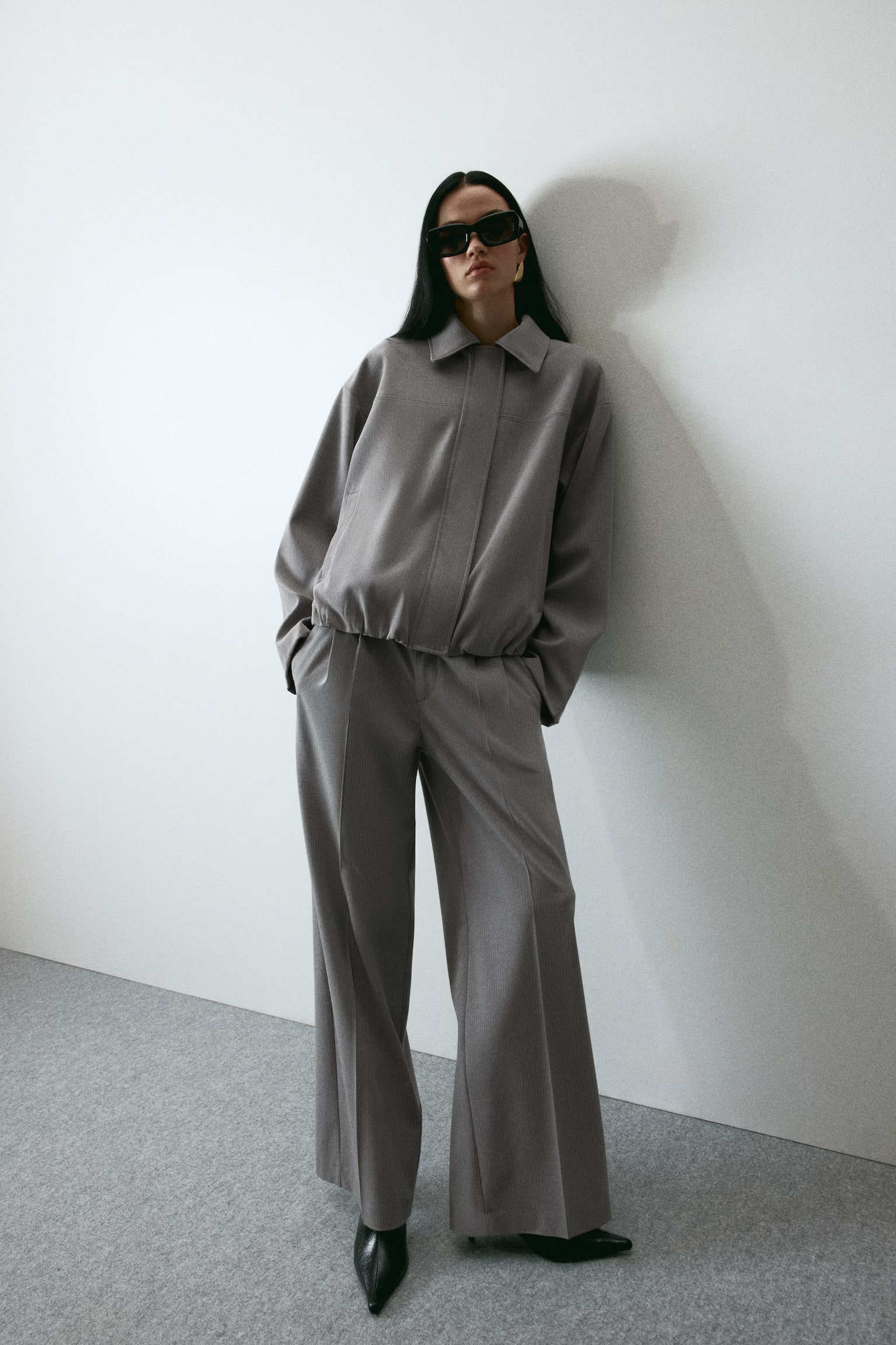 Collared bomber jacket - Light grey/Pinstriped/Olive green/Light beige/Checked/Grey/Light turquoise - 5