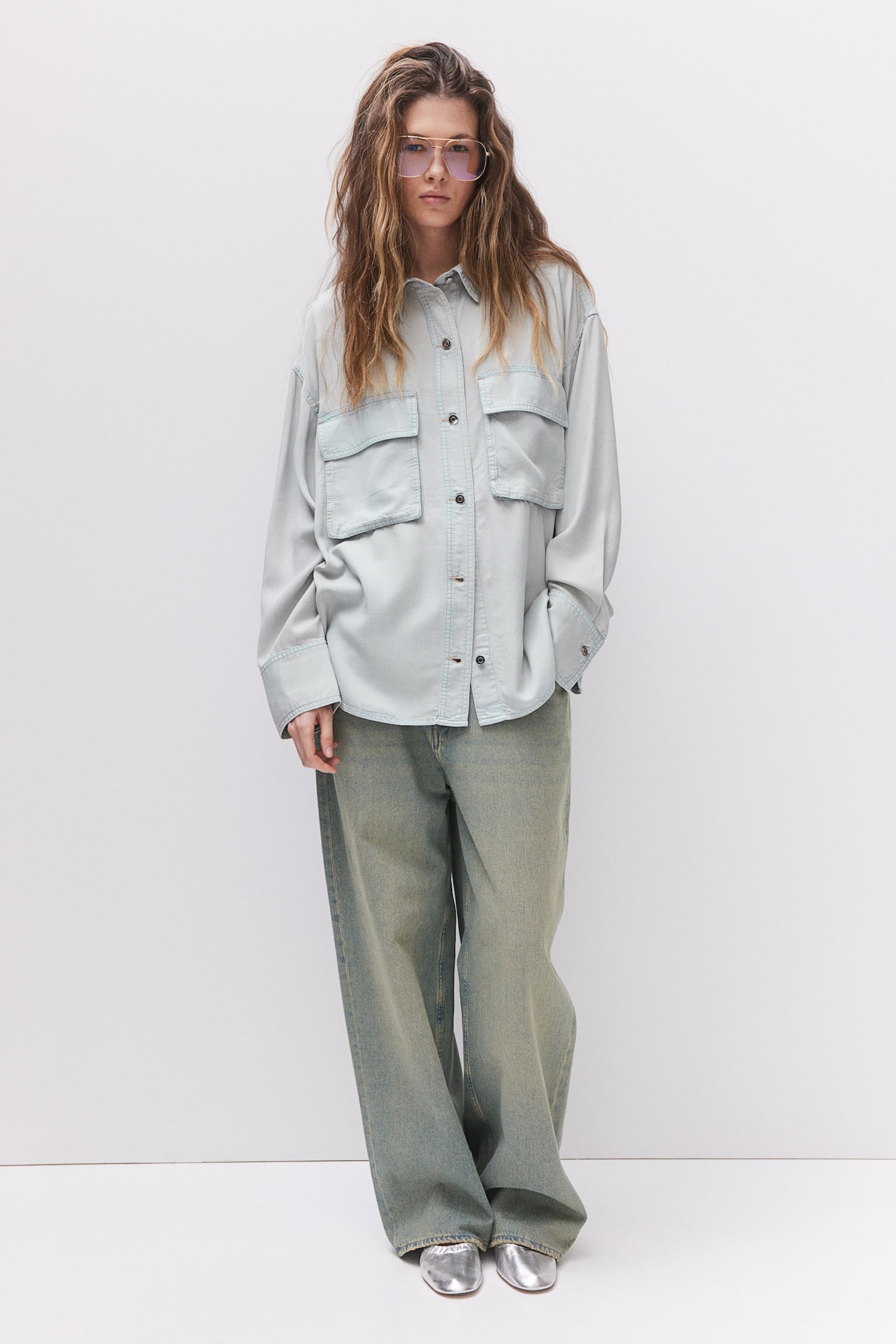 Oversized denim shirt - Pale denim blue/Grey - 5