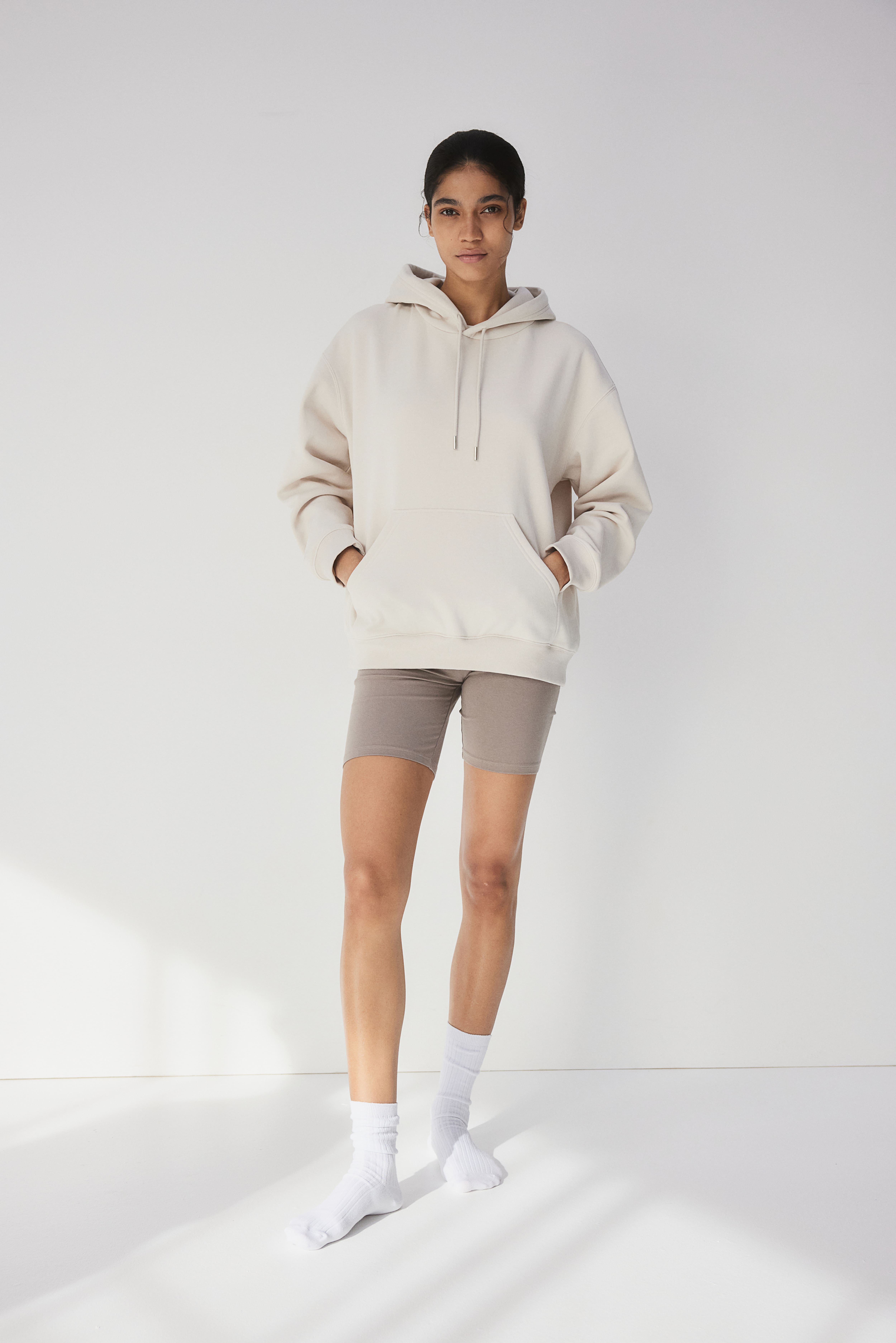 H and m beige hoodie hotsell