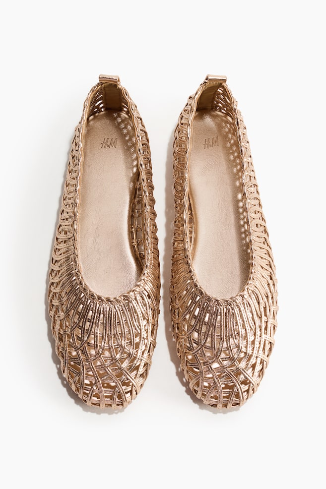Ballerines à effet tressé - Doré/Ivoire - 1
