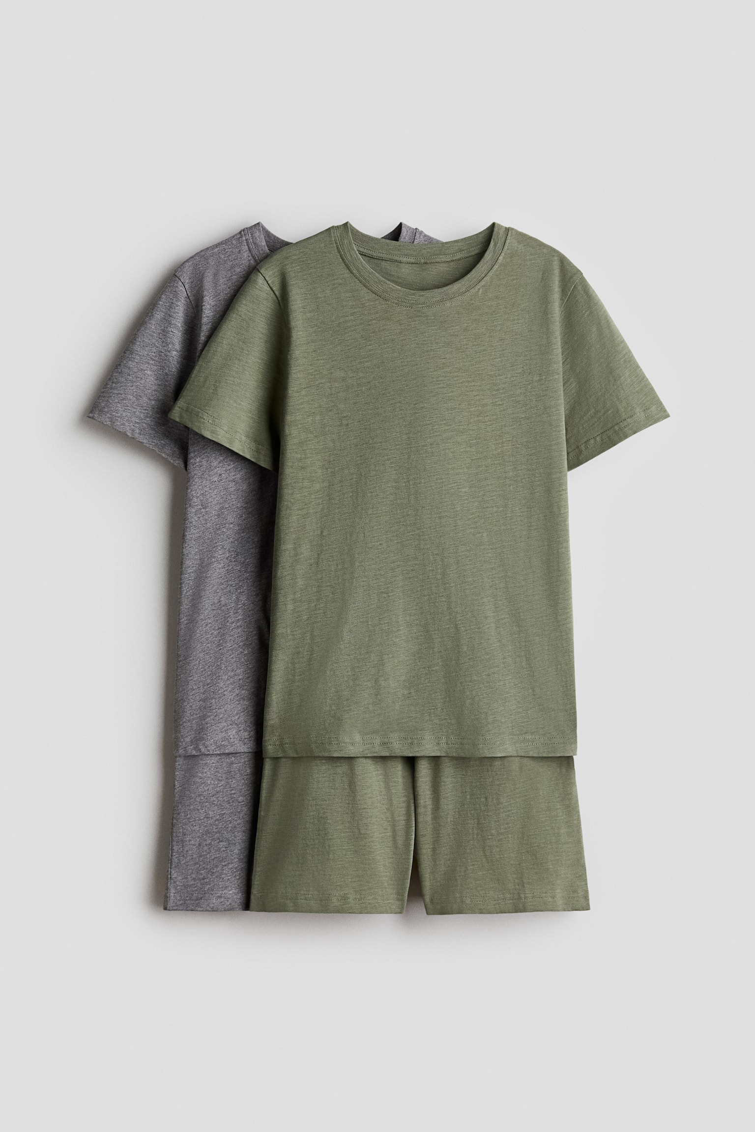 2-pack cotton pyjamas - Dark grey marl/Khaki green