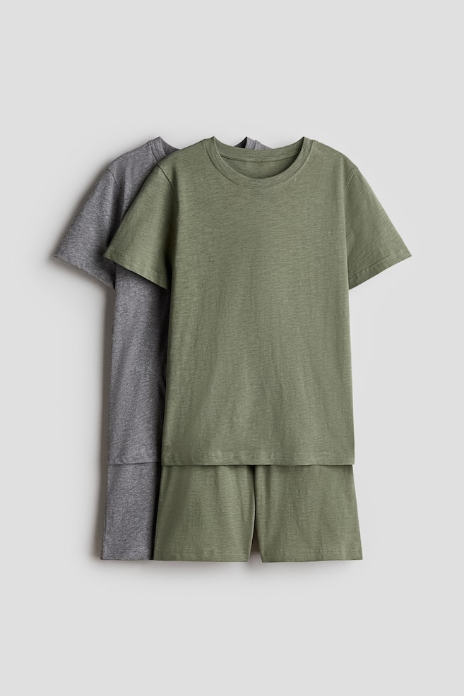 2-pack cotton pyjamas - Dark grey marl/Khaki green - 1