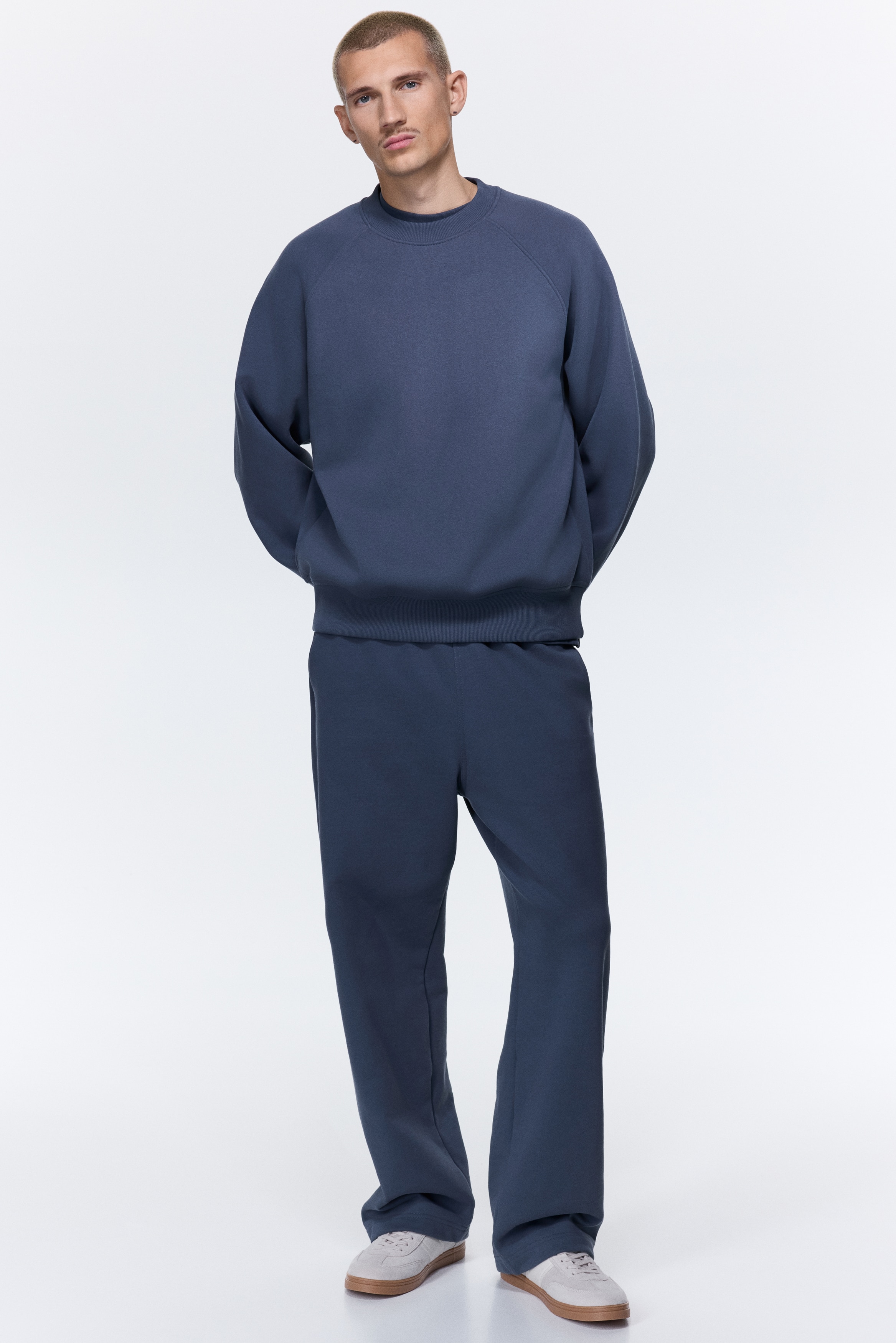 寬鬆運動長褲 - 灰藍色/淺灰混色