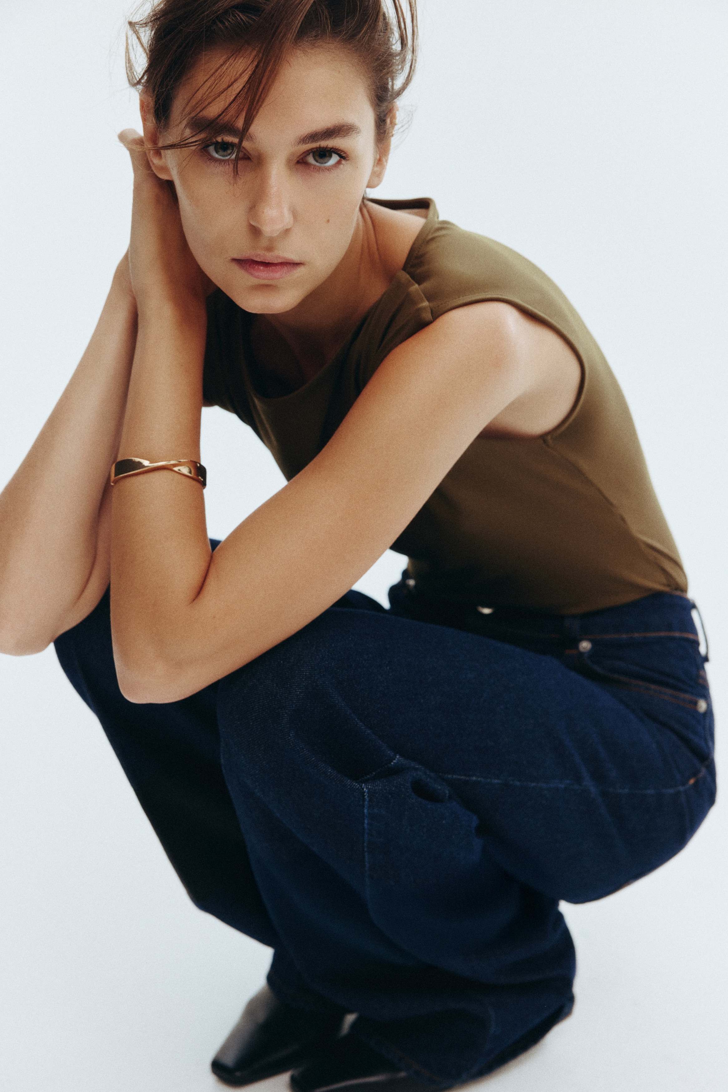 船領丁字緊身連身衣 - 卡其綠